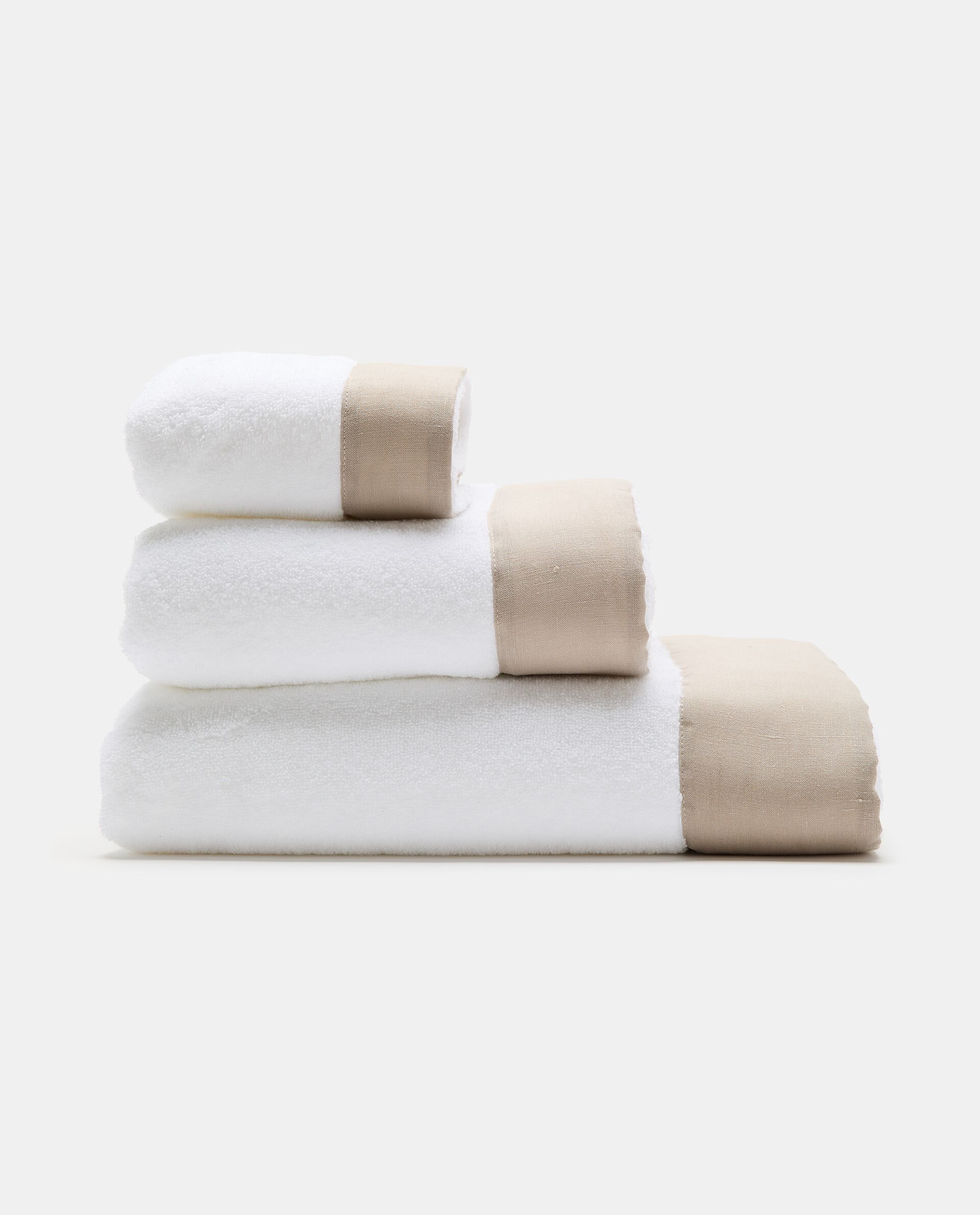 Asciugamano ospite in puro cotone con bordo in lino