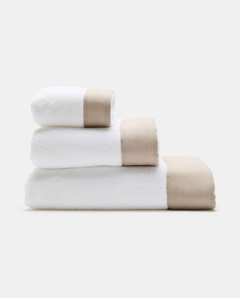 Asciugamano ospite in puro cotone con bordo in lino single tile 0 lino