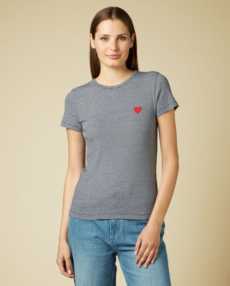 T-shirt a righe con patch donna cover