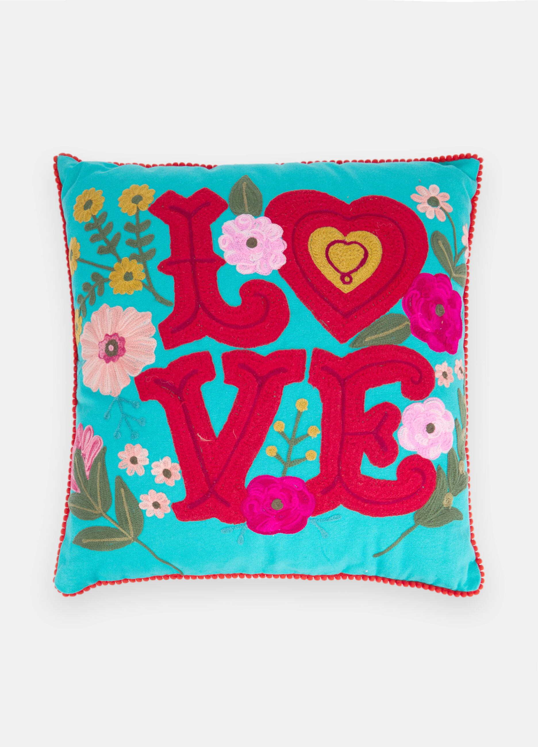 Padded cushion with multicoloured embroidery_0