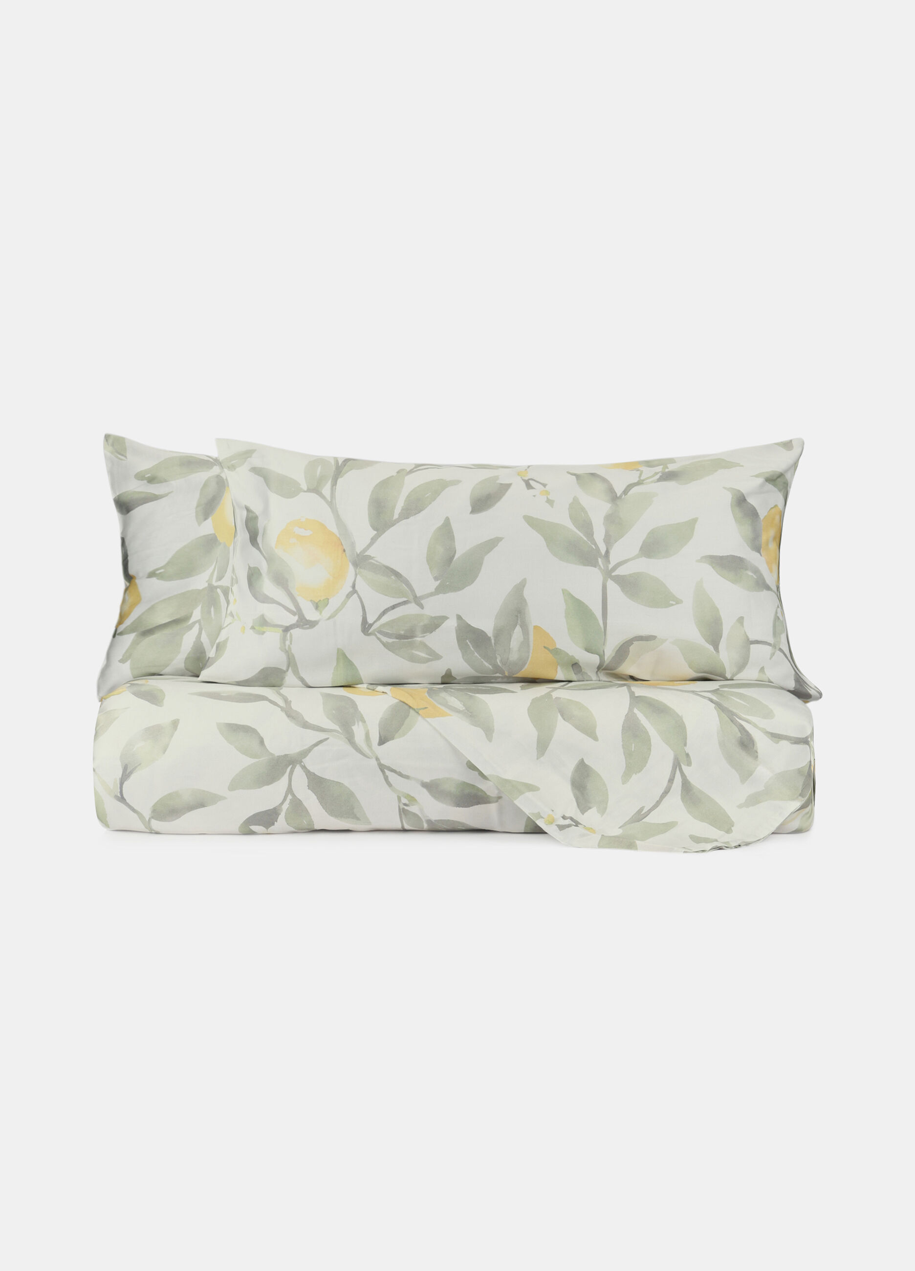 Parure lenzuolo in cotone con stampa limoni_0