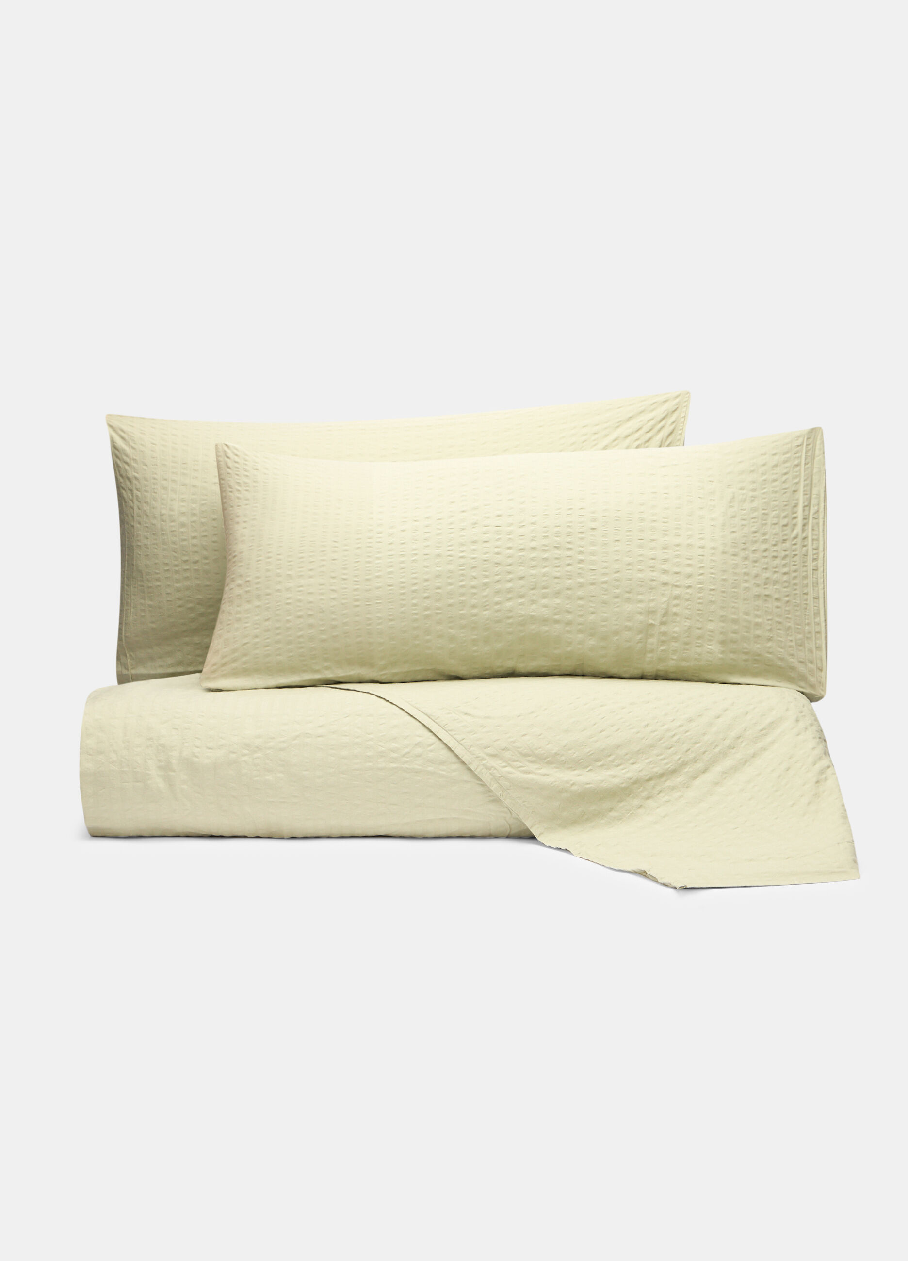 Single-bed sheet set in seersucker cotton_0