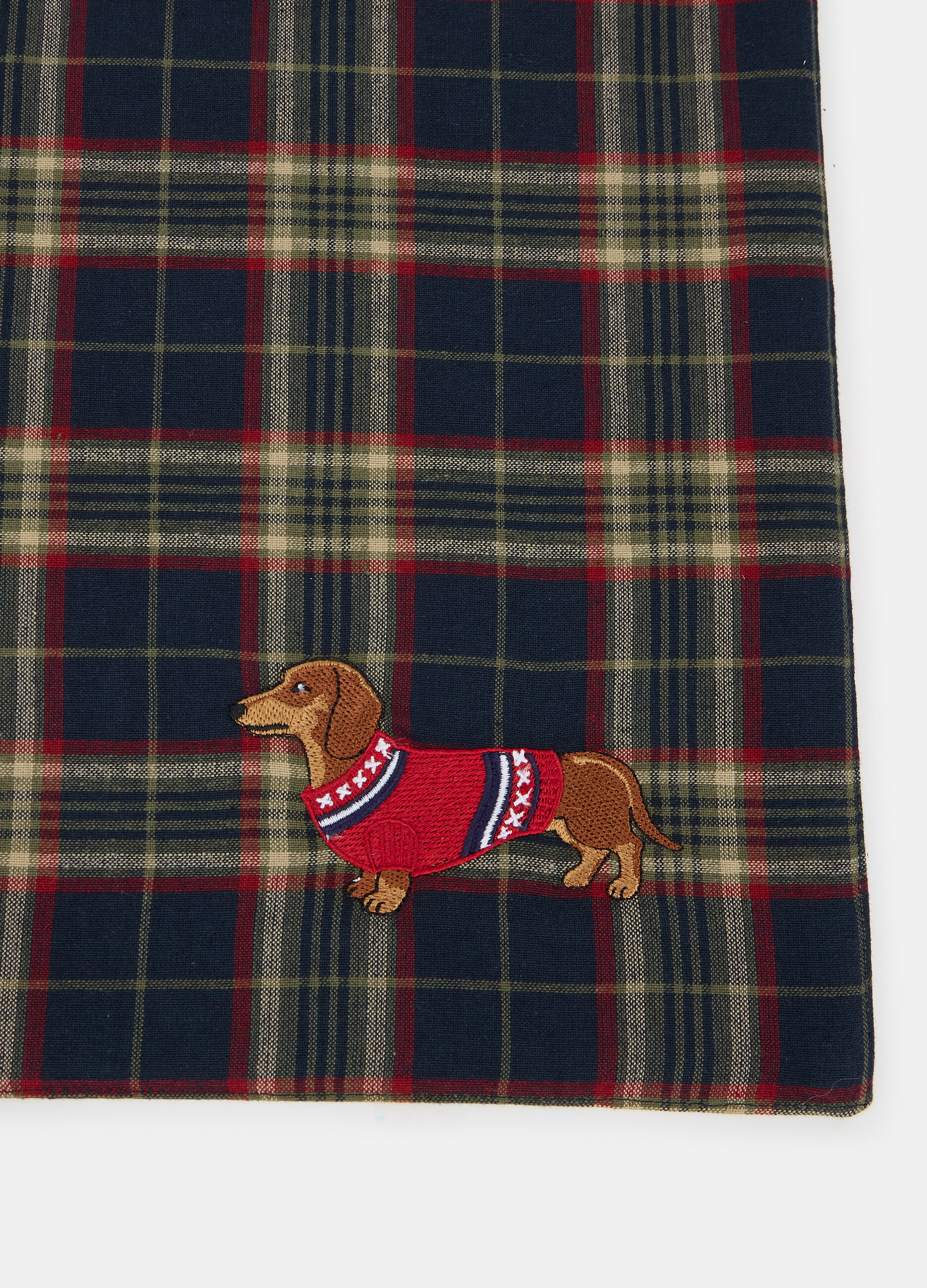 Tovaglietta tartan con ricamo Bassotto_1