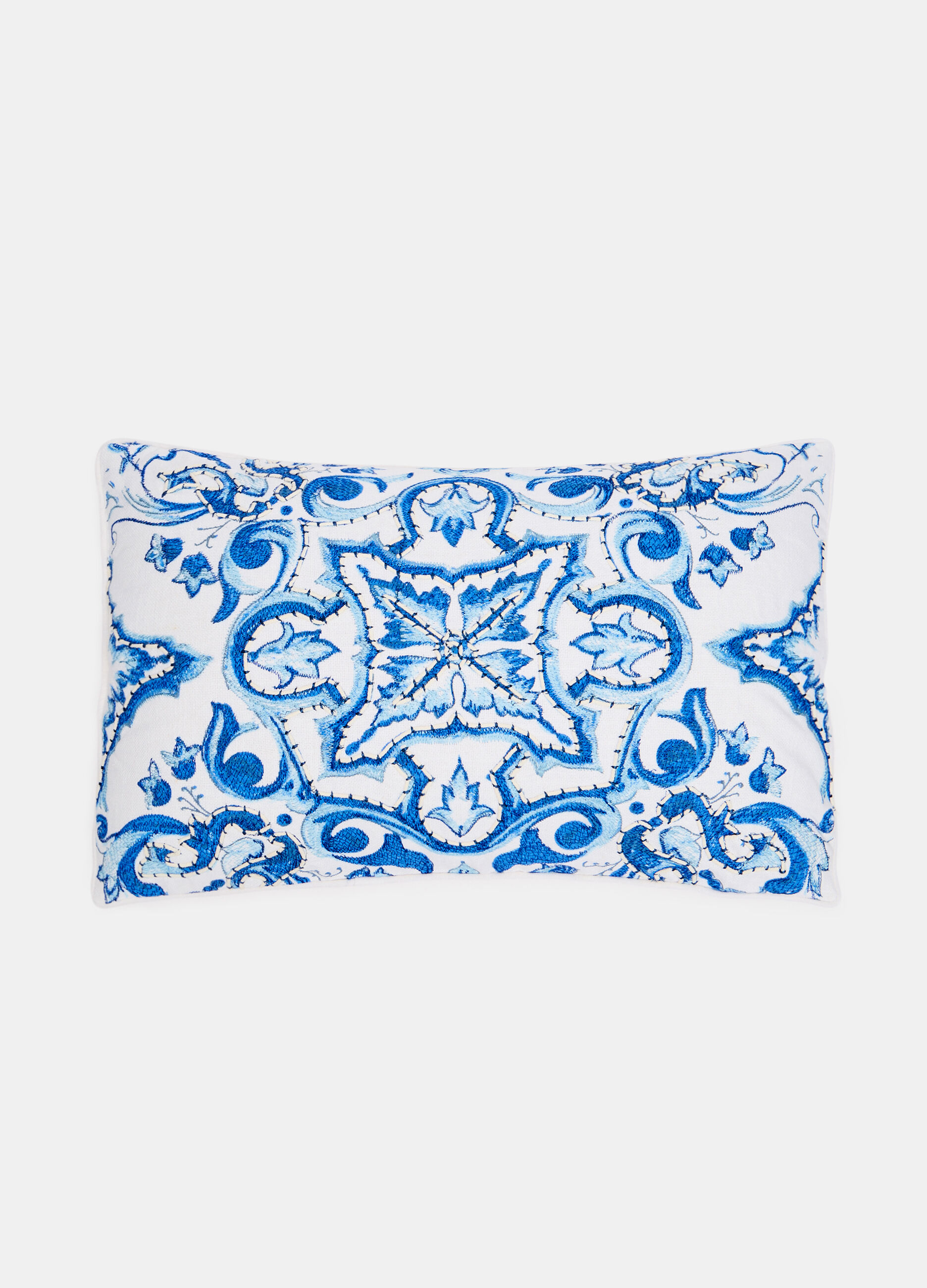 Rectangular filled cushion in embroidered cotton_0