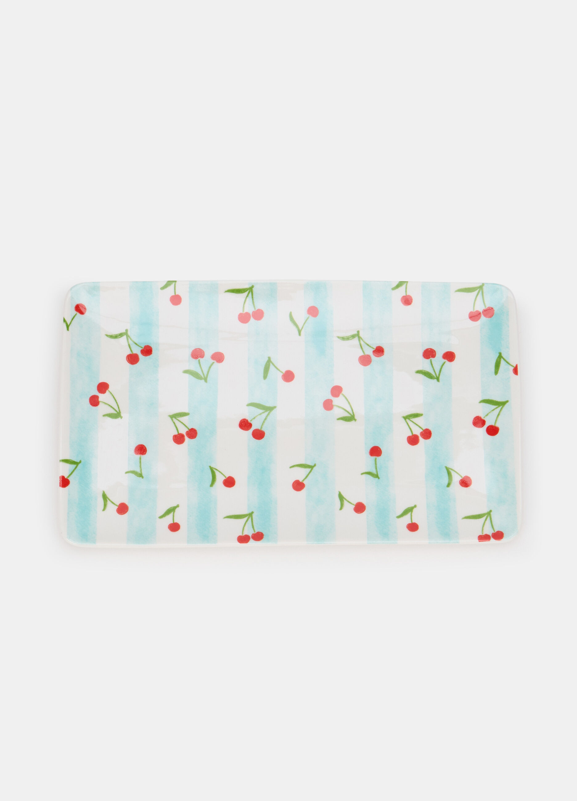 Vassoietto a righe con ciliegie in ceramica_0