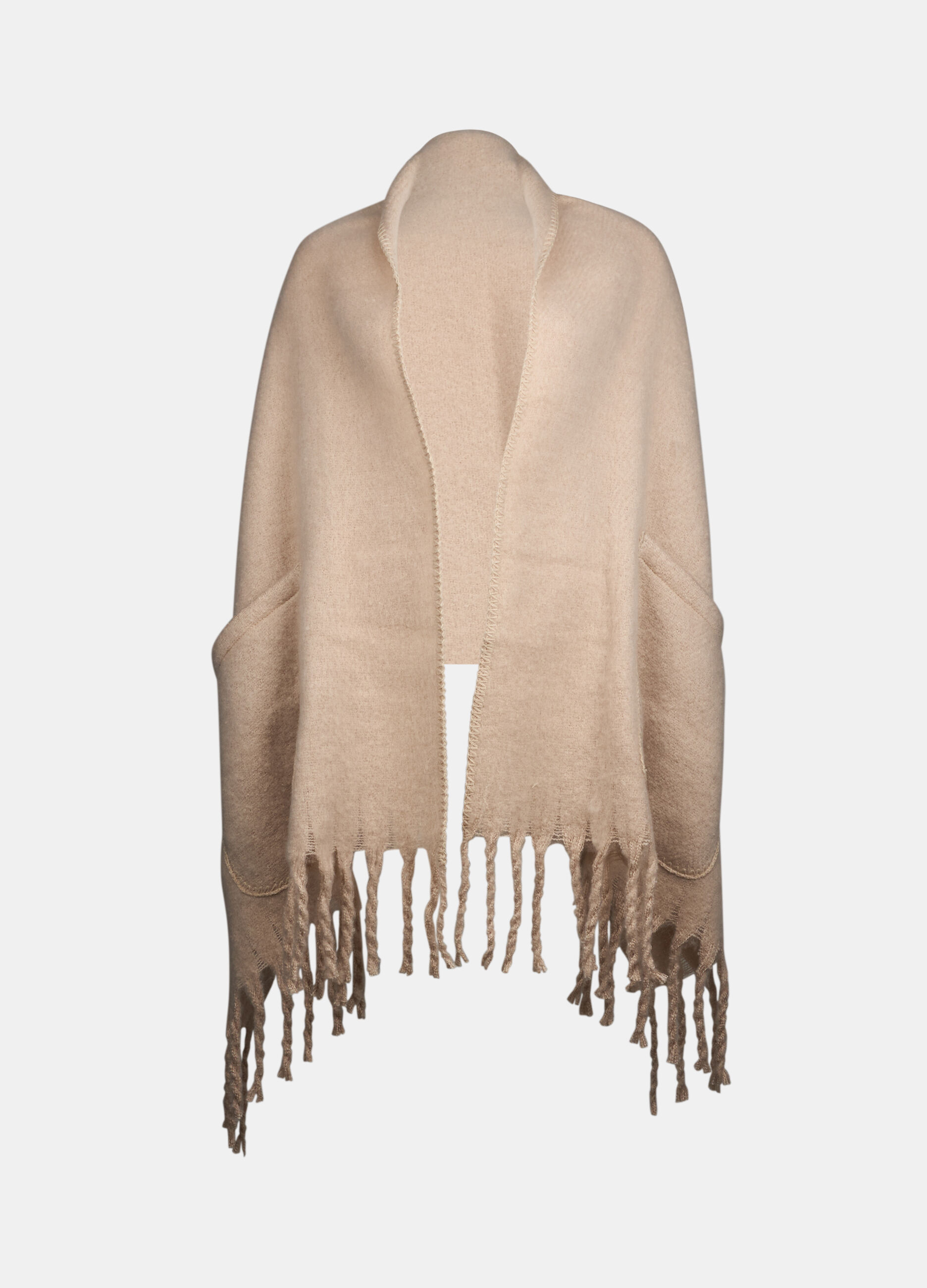 Poncho plaid con tasche e frange