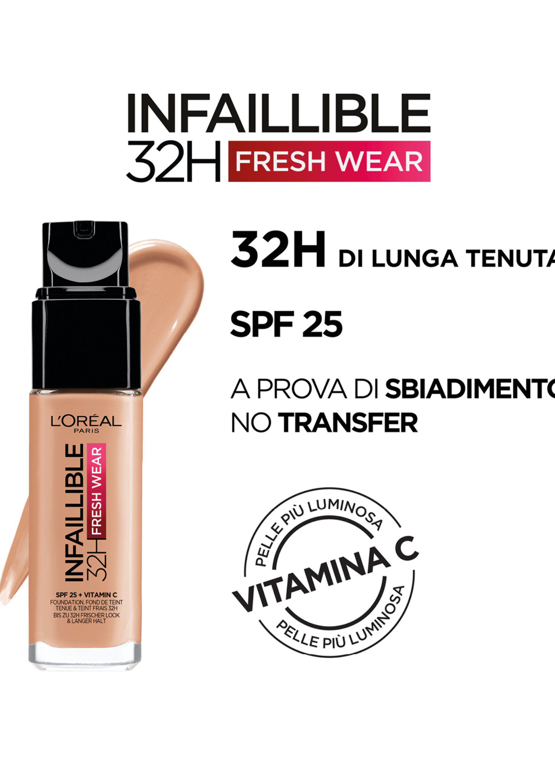 L'Oréal Paris Fondotinta Liquido Infaillible 32H, Coprente a Lunga Tenuta 32H, Formula Waterproof Idratante, 235 Miel, 30ml._1