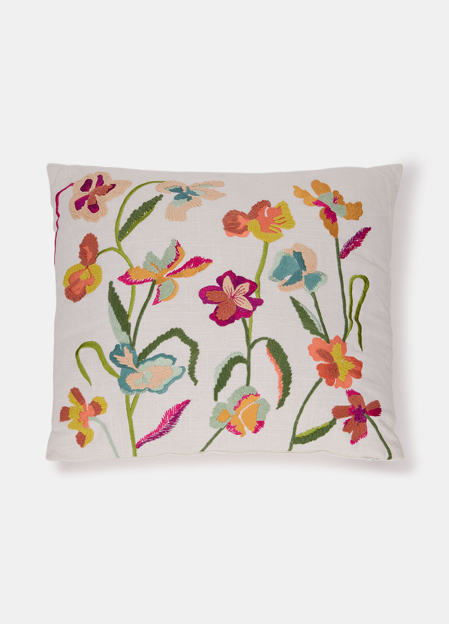 Cuscino in cotone con ricami floreali_0