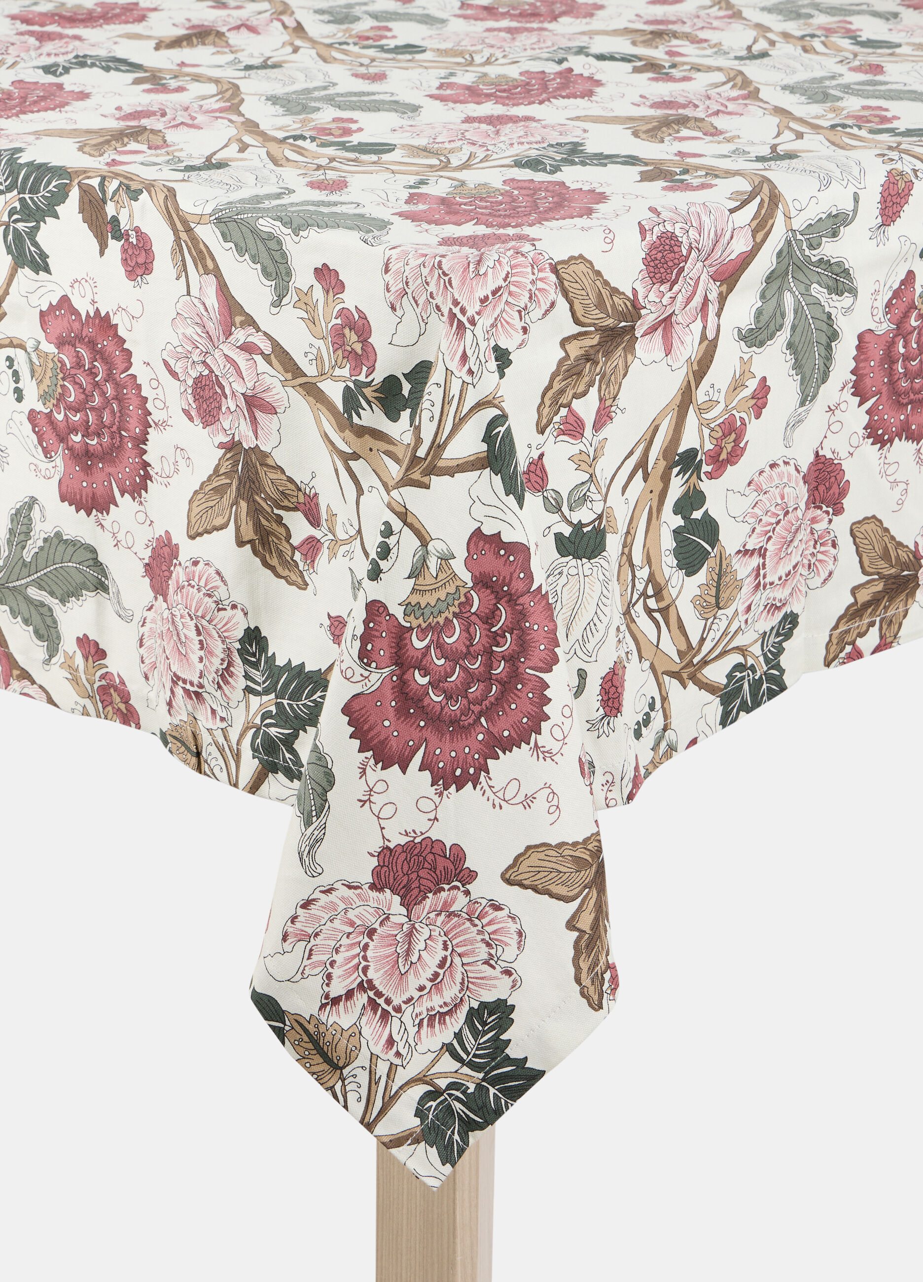 Tovaglia quadrata in cotone con stampa a fiori_0