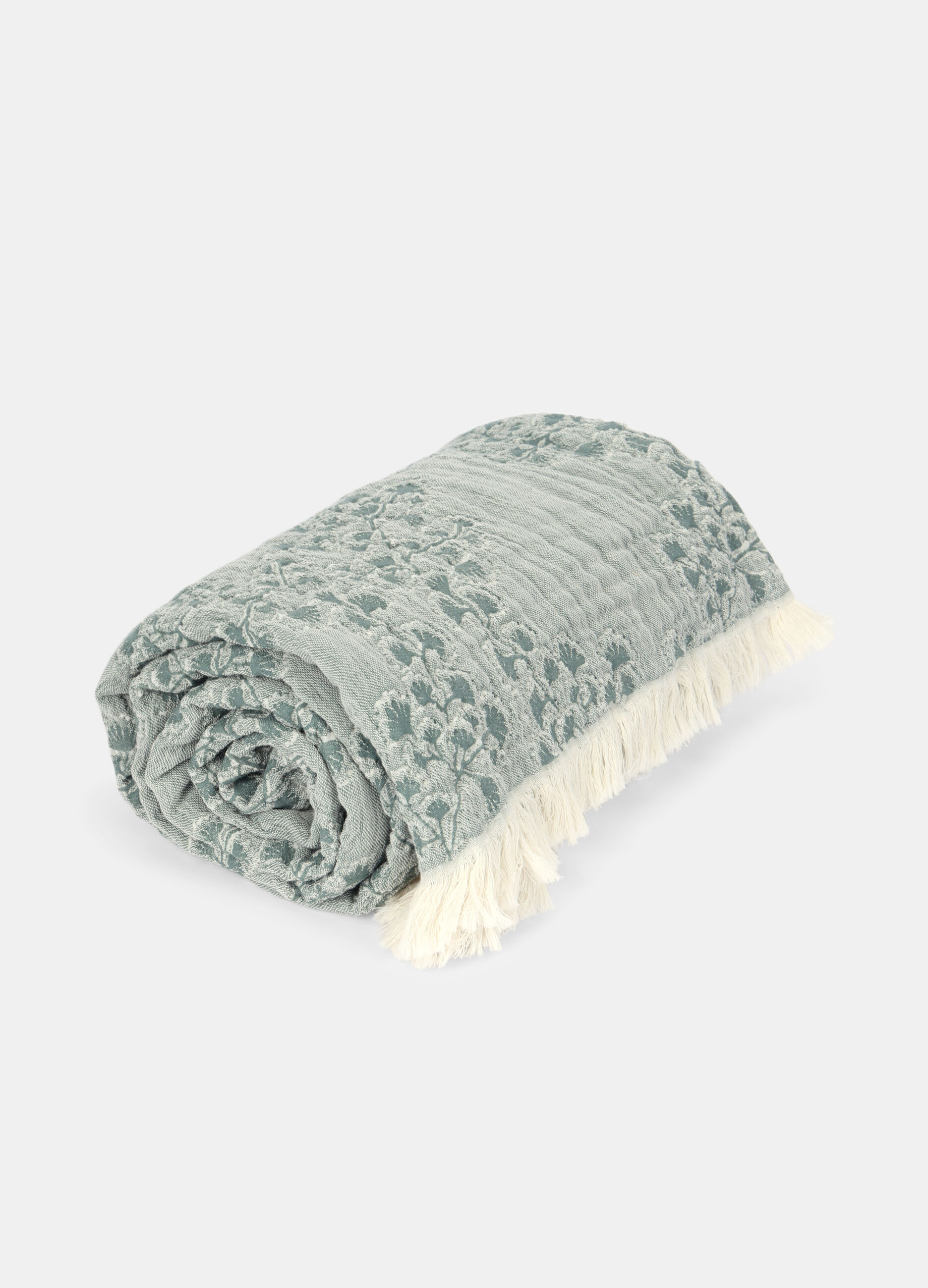 Telo arredo in cotone lavato a fiori con frange_0