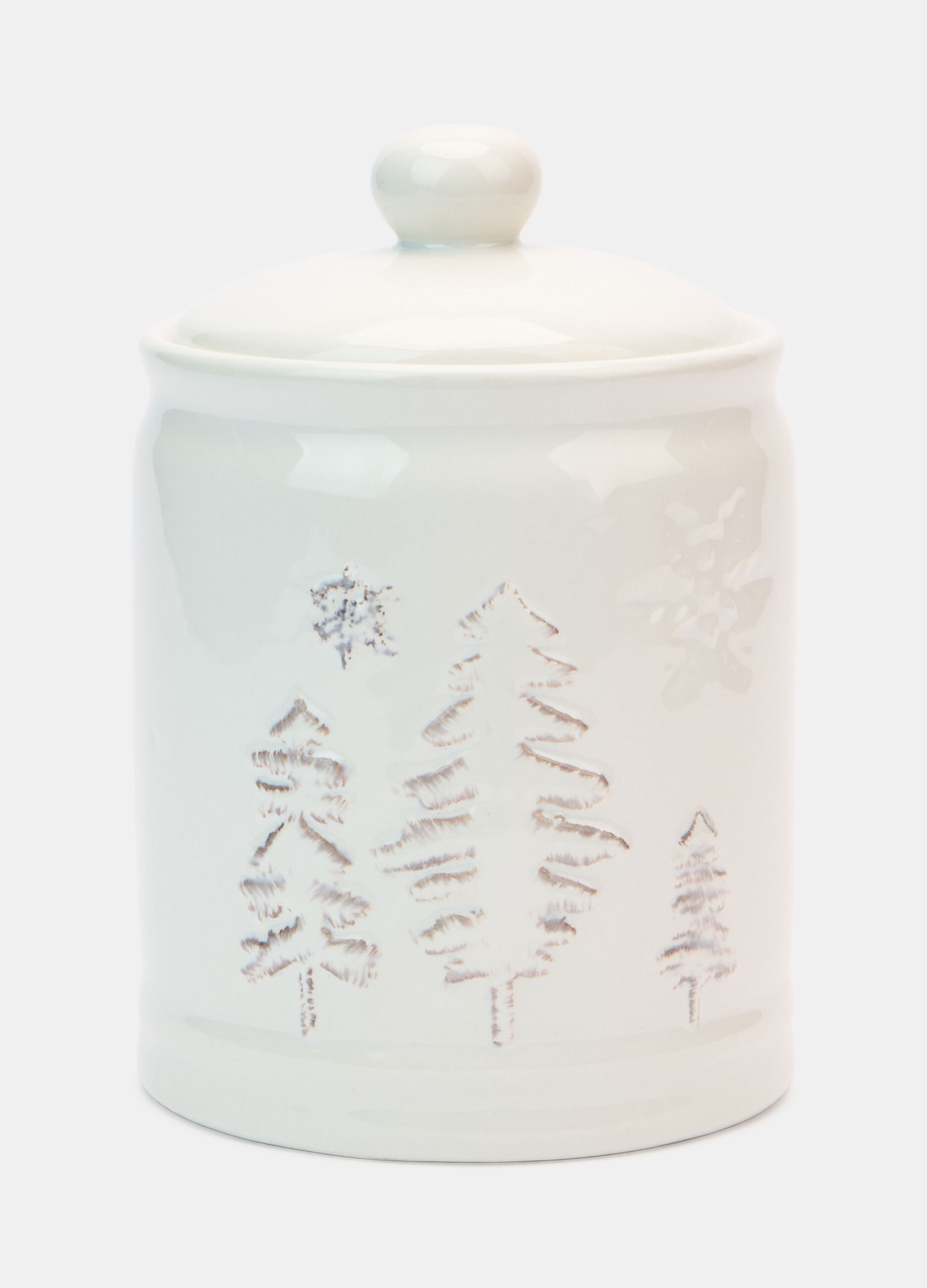 Barattolo in ceramica con coperchio e decorazioni in rilievo_0