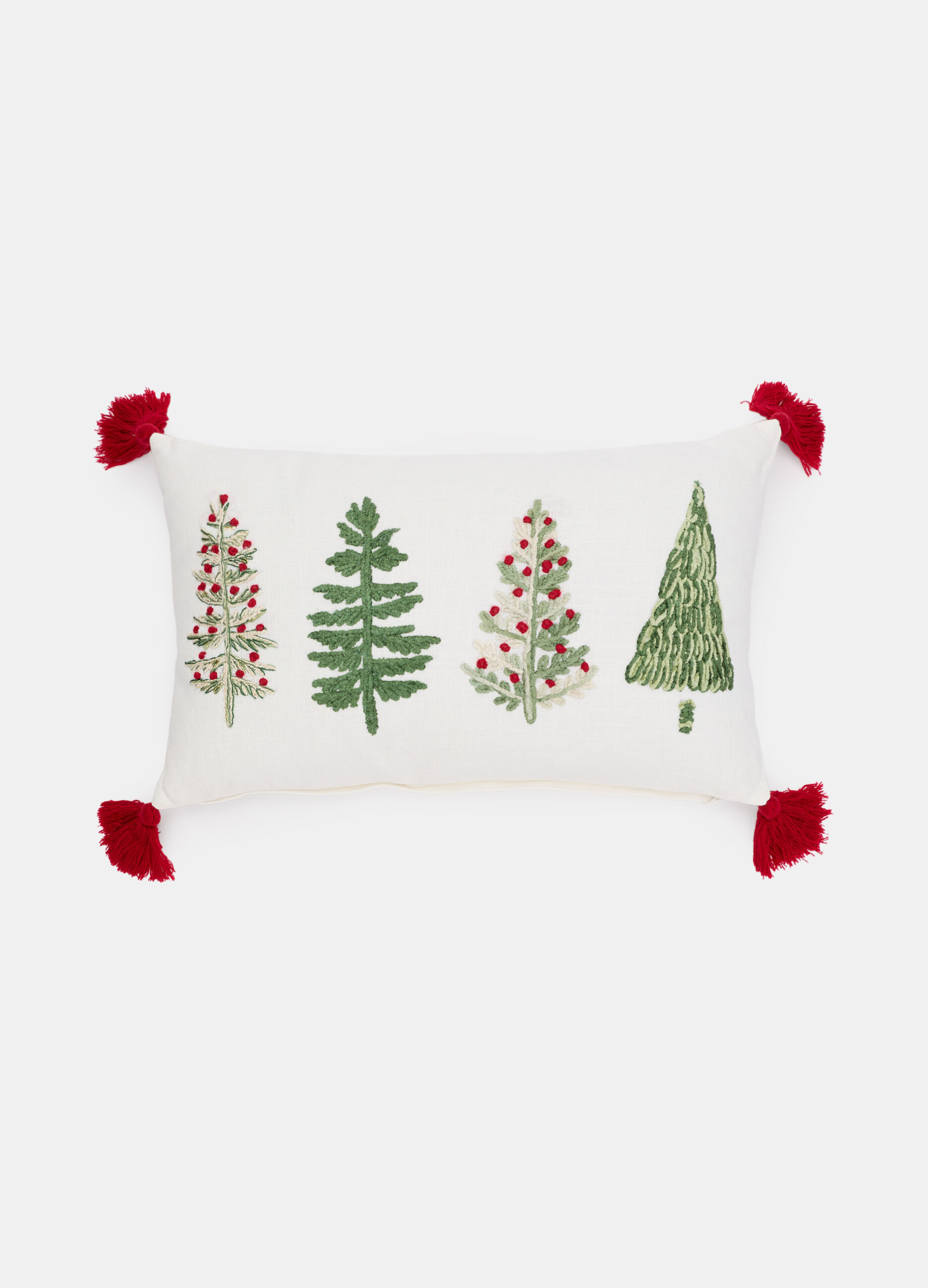 Cuscino rettangolare con ricamo e nappe_0