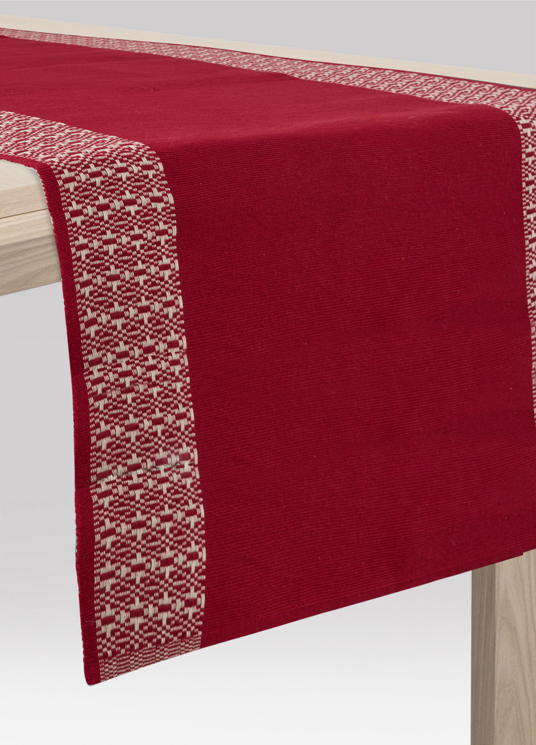 Runner in cotone con orlo decorato_0