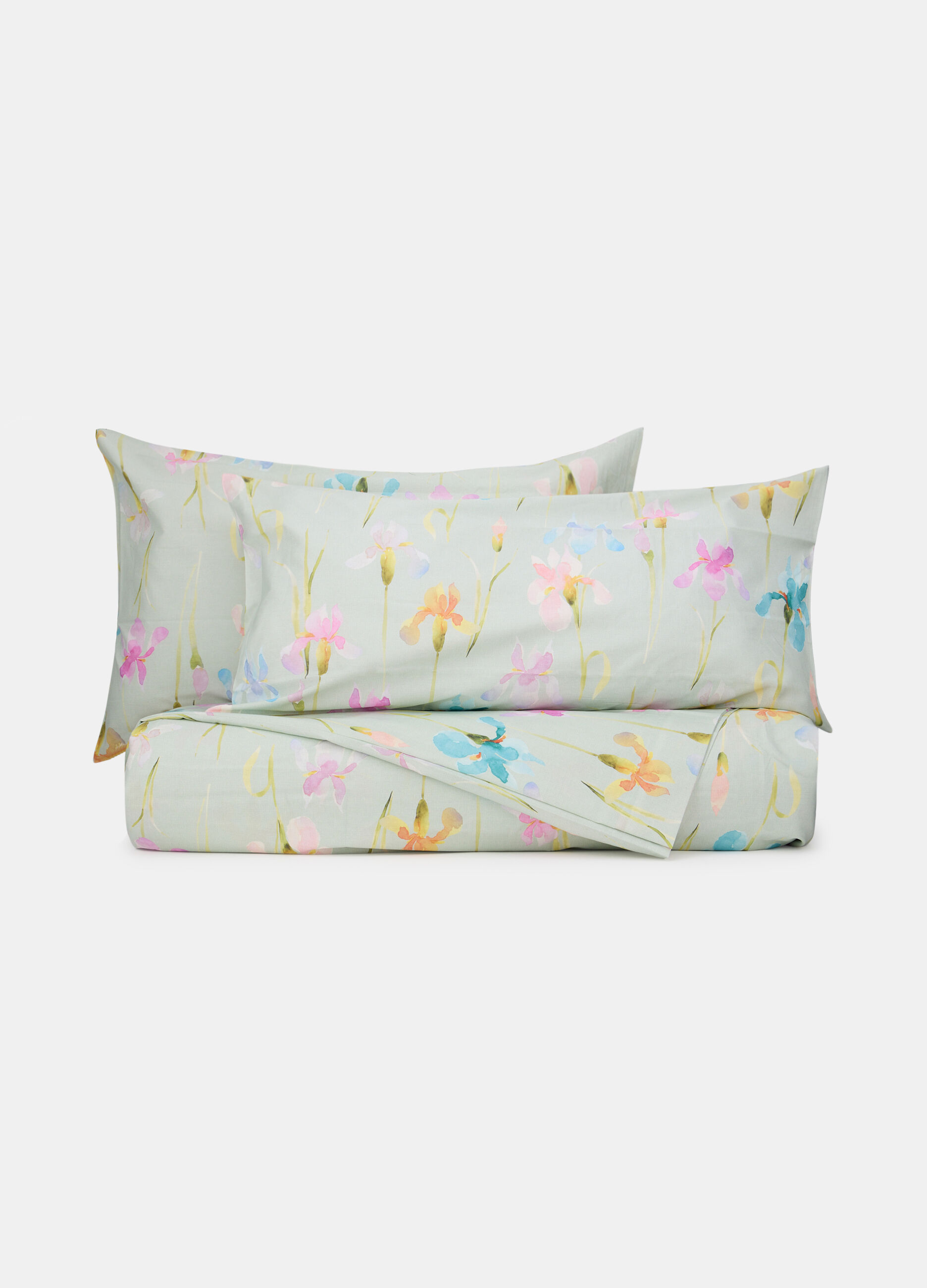 Parure copripiumino matrimoniale in percalle con stampa a fiori_0