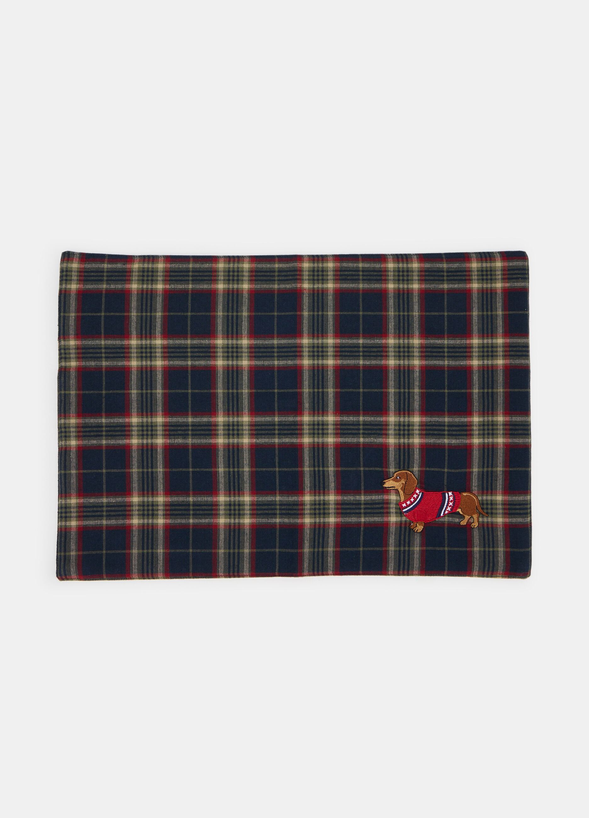 Tovaglietta tartan con ricamo Bassotto_0