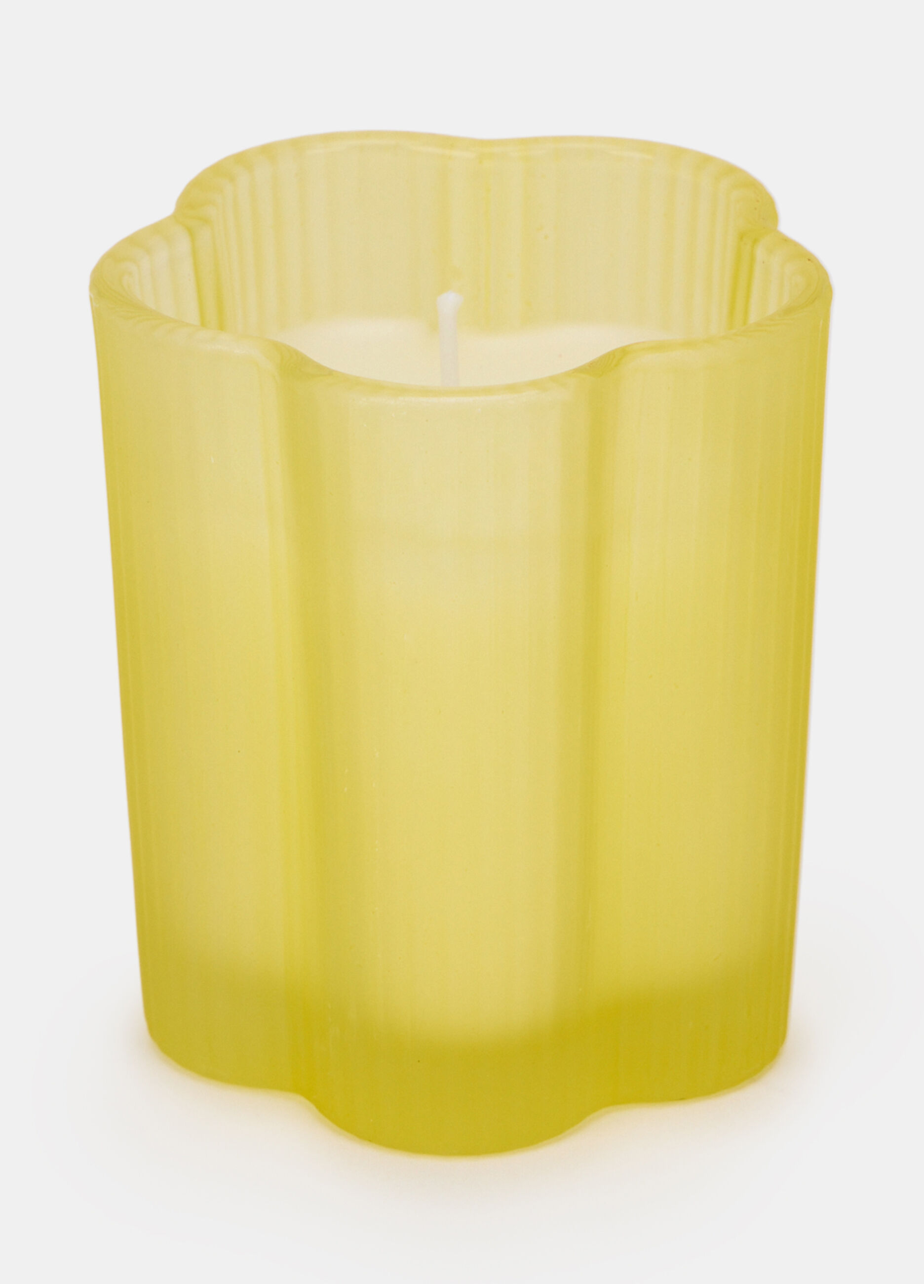 Candela alta con base in vetro a fiore_0