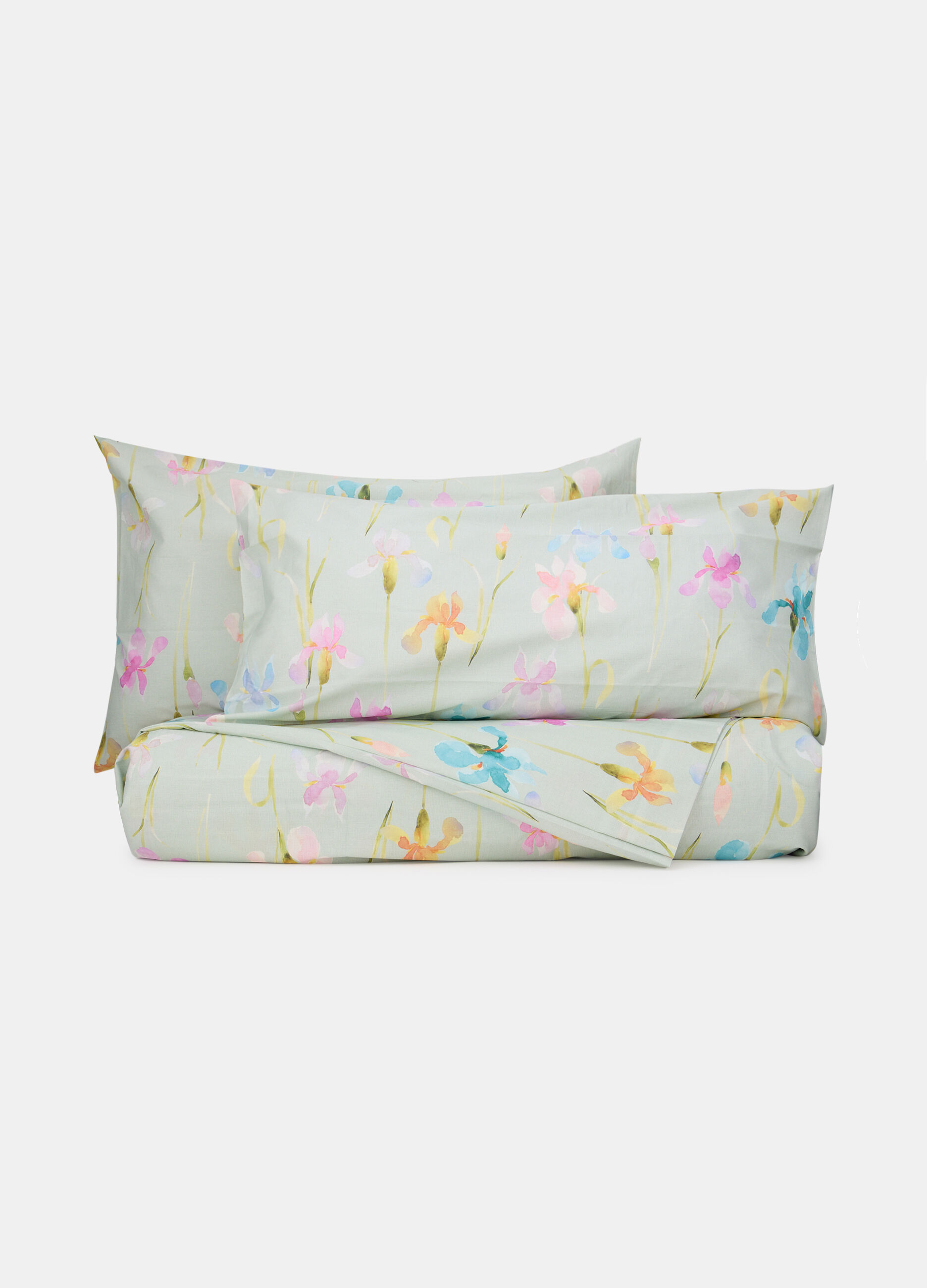 Parure lenzuolo matrimoniale in percalle con stampa a fiori_0