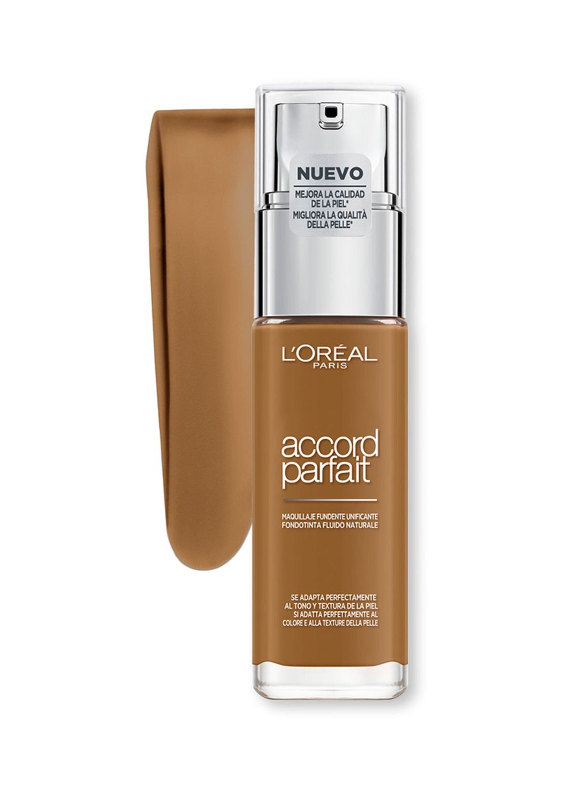L'Oréal Paris Accord Parfait, Fondotinta Liquido, Pelli da Secche a Normali, Formula Arricchita con Acido Ialuronico, Colore: Cappuccino (8.N), 30 ml.