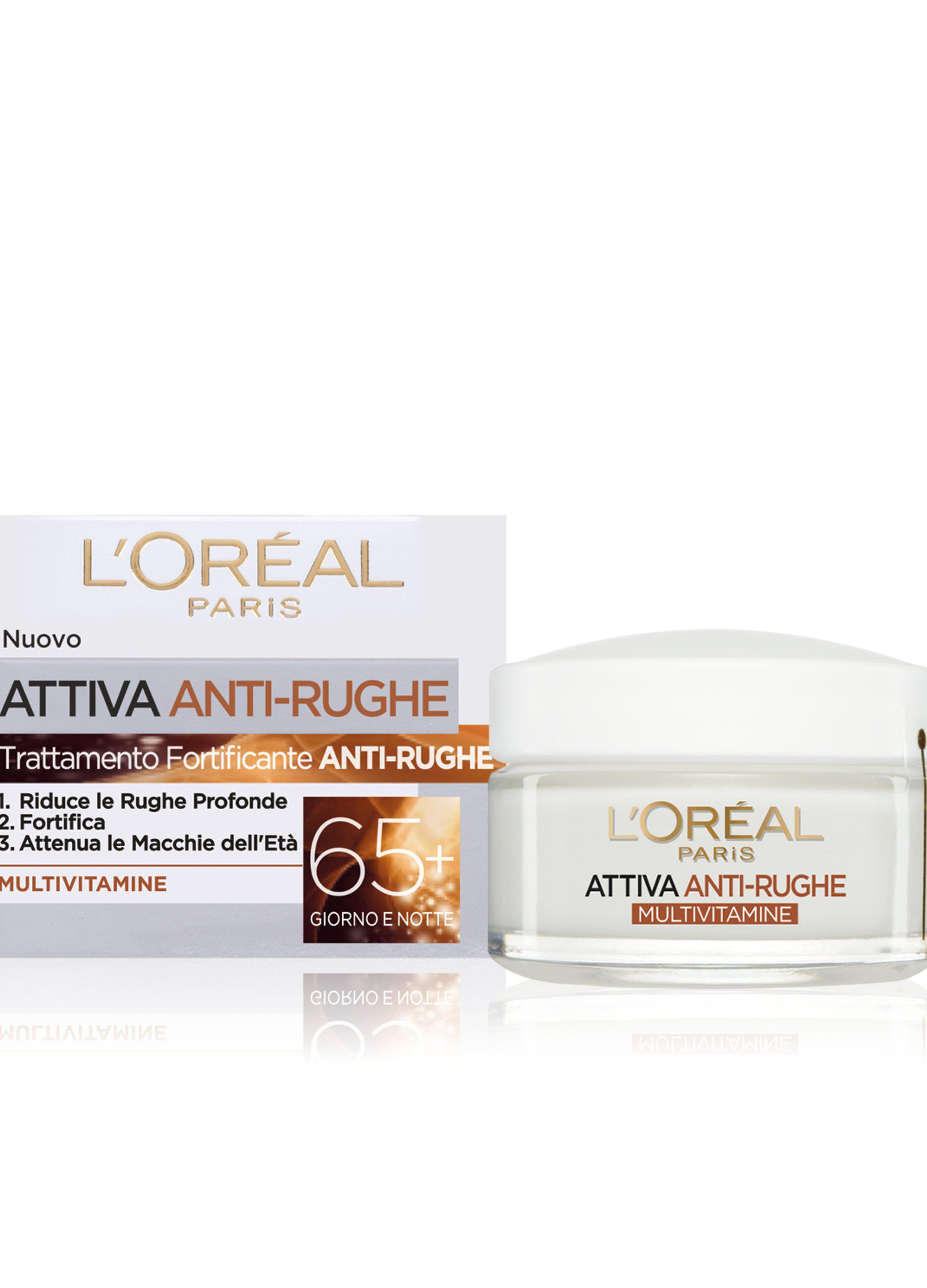 L'Oréal Paris Crema Viso Giorno e Notte Attiva Anti-Rughe, Trattamento Fortificante 65+ con Multivitamine, Adatto a Pelli Mature, 50 ml._0