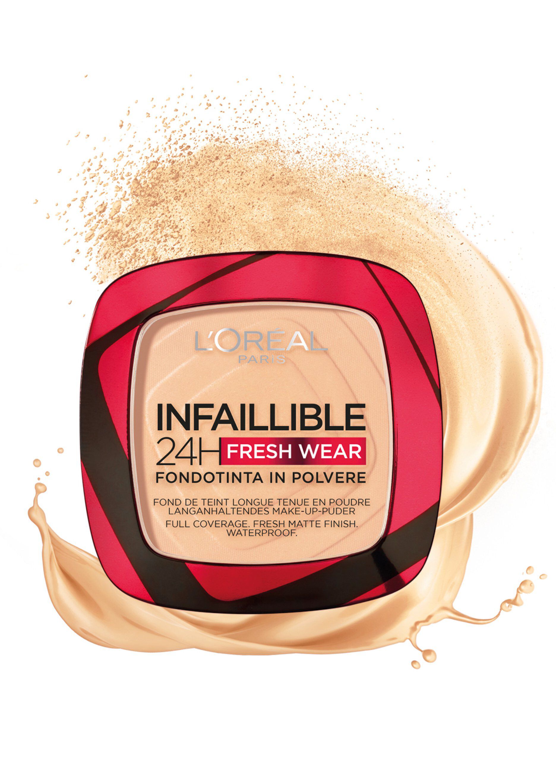 L'Oréal Paris Fondotinta compatto Infaillible 24H Fresh Wear, Formula in Polvere a Lunga Tenuta, Mask-Friendly, Low-Transfer e Waterproof, Copre come un fondotinta e opacizza come una polvere, 40 Cachemire/Cashmere.