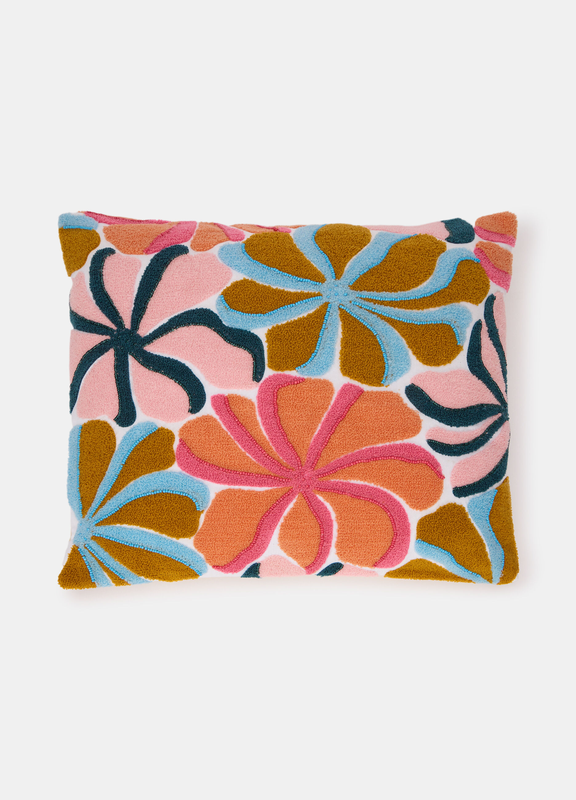 Cuscino in cotone con fiori in rilievo_0