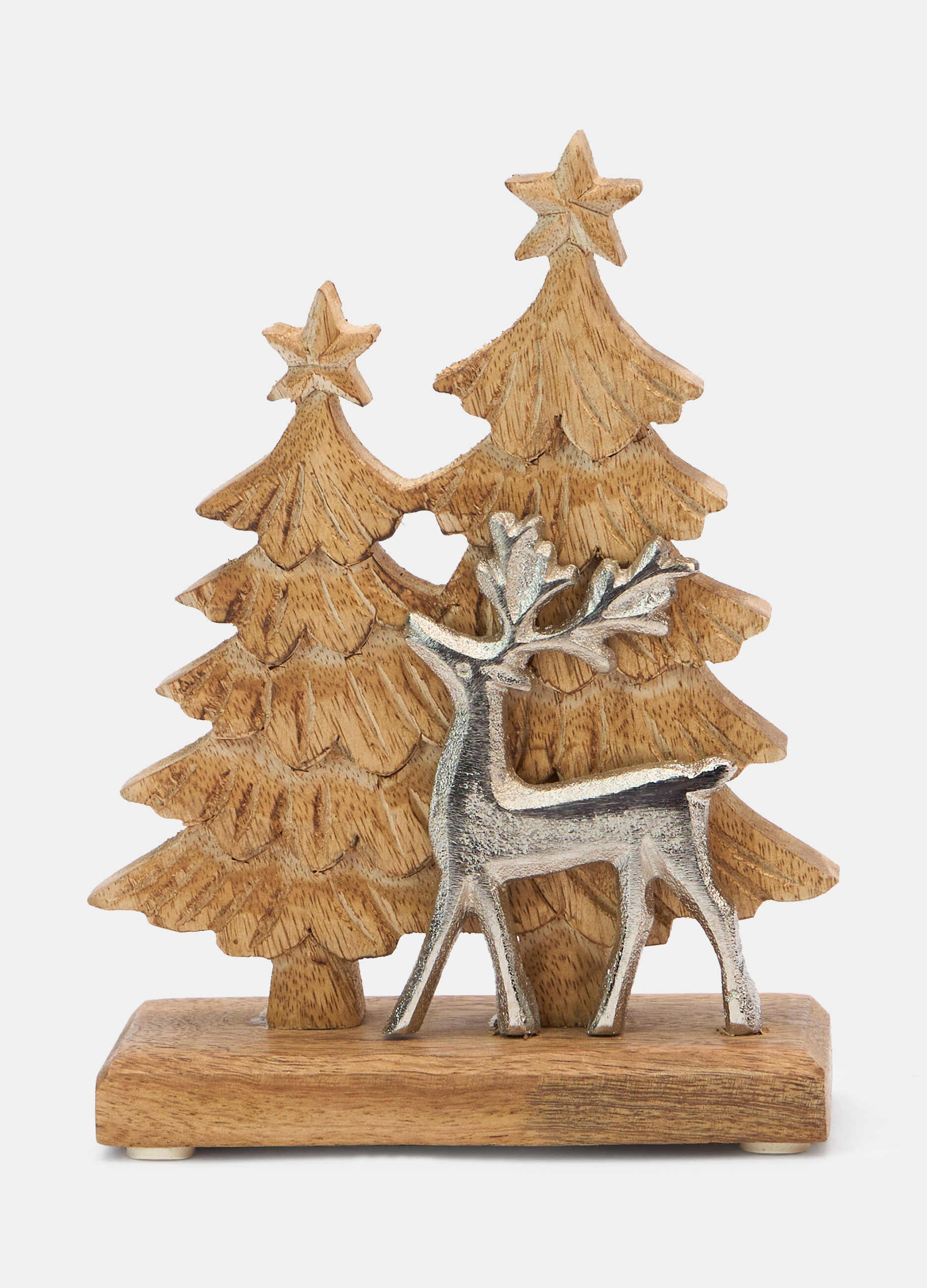 Decorazione grande abeti e renna in legno_0