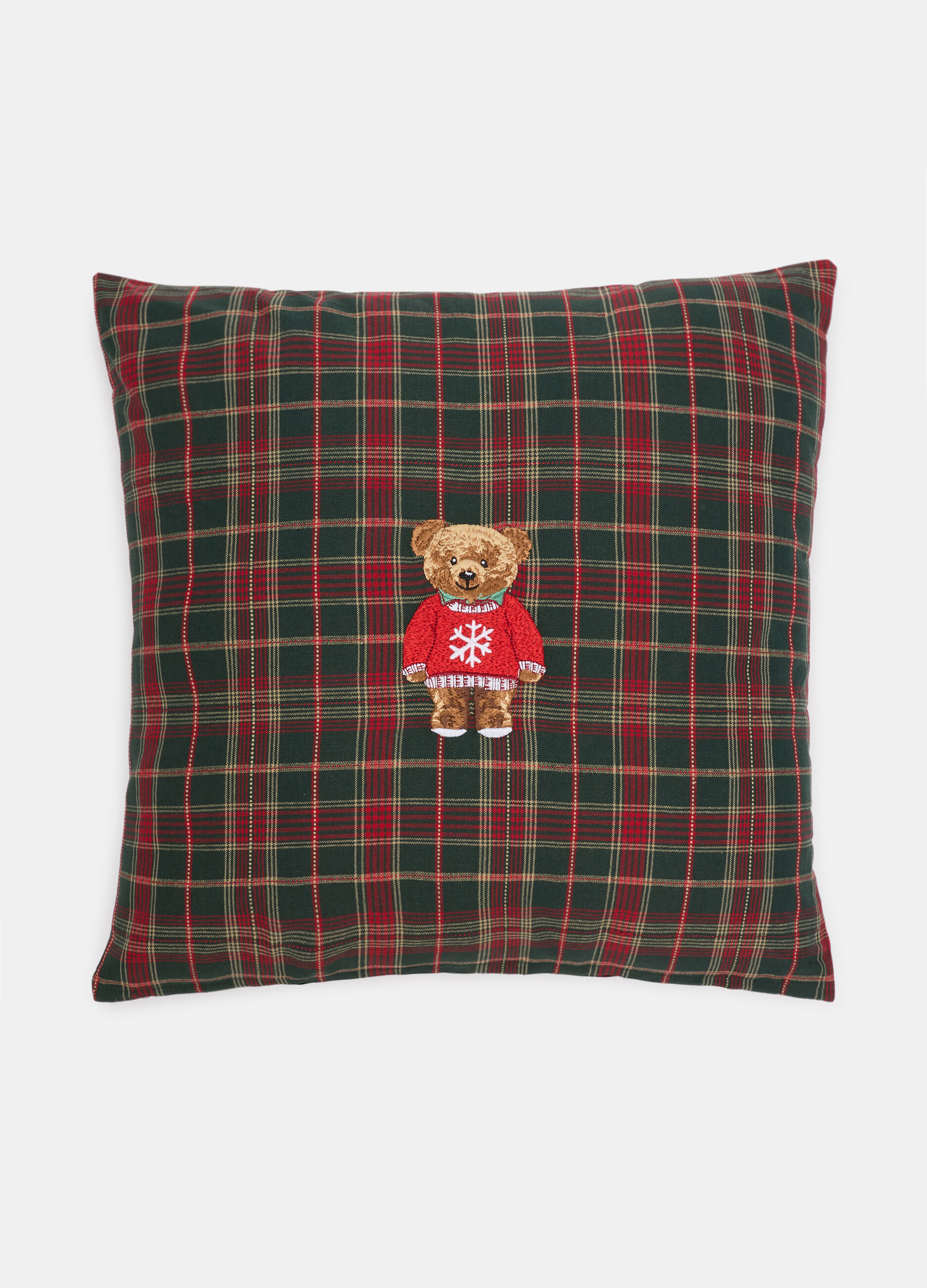 Cuscino quadrato in cotone tartan con Teddy Bear_0