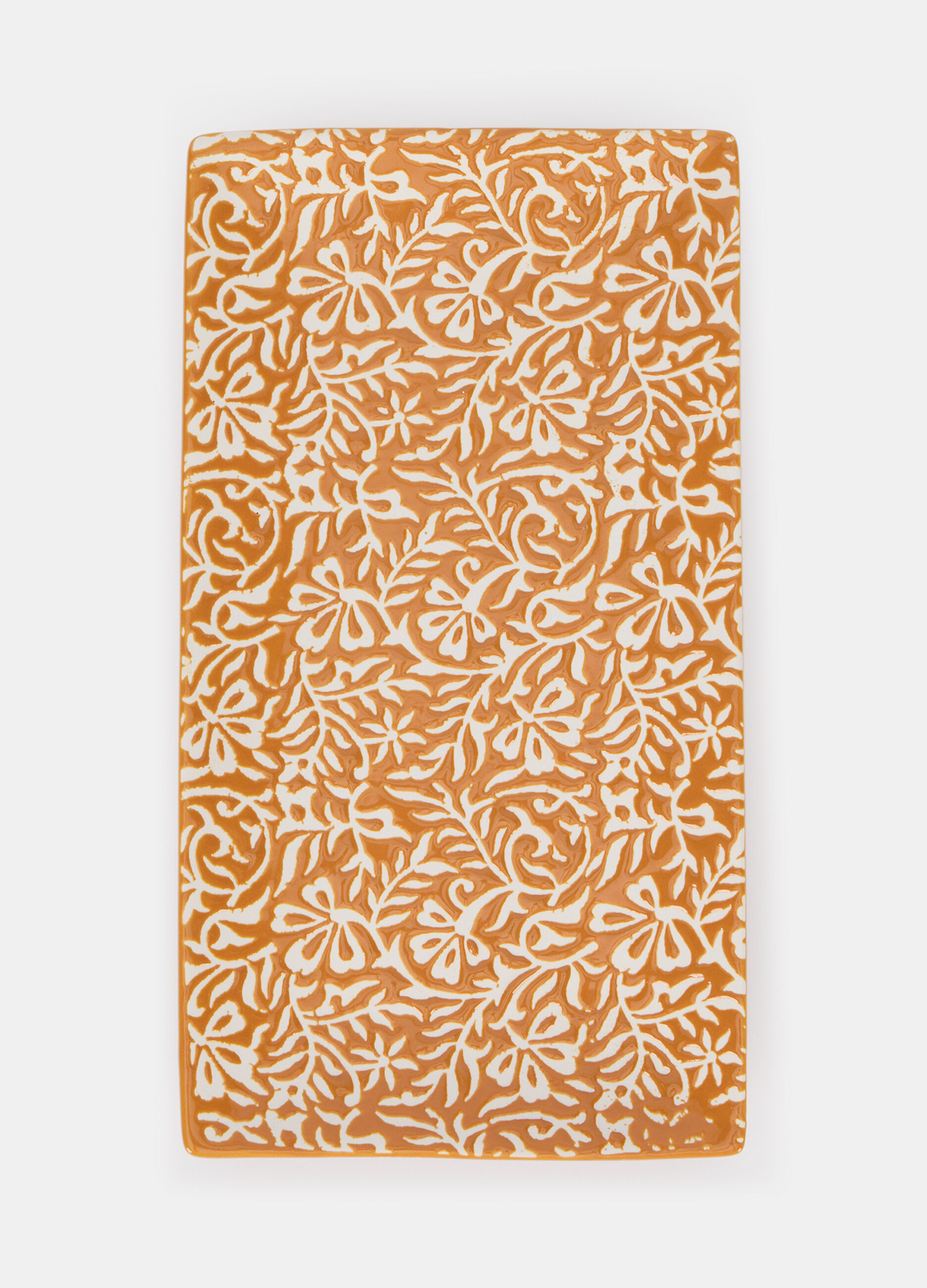 Vassoio rettangolare in ceramica a fiori_0