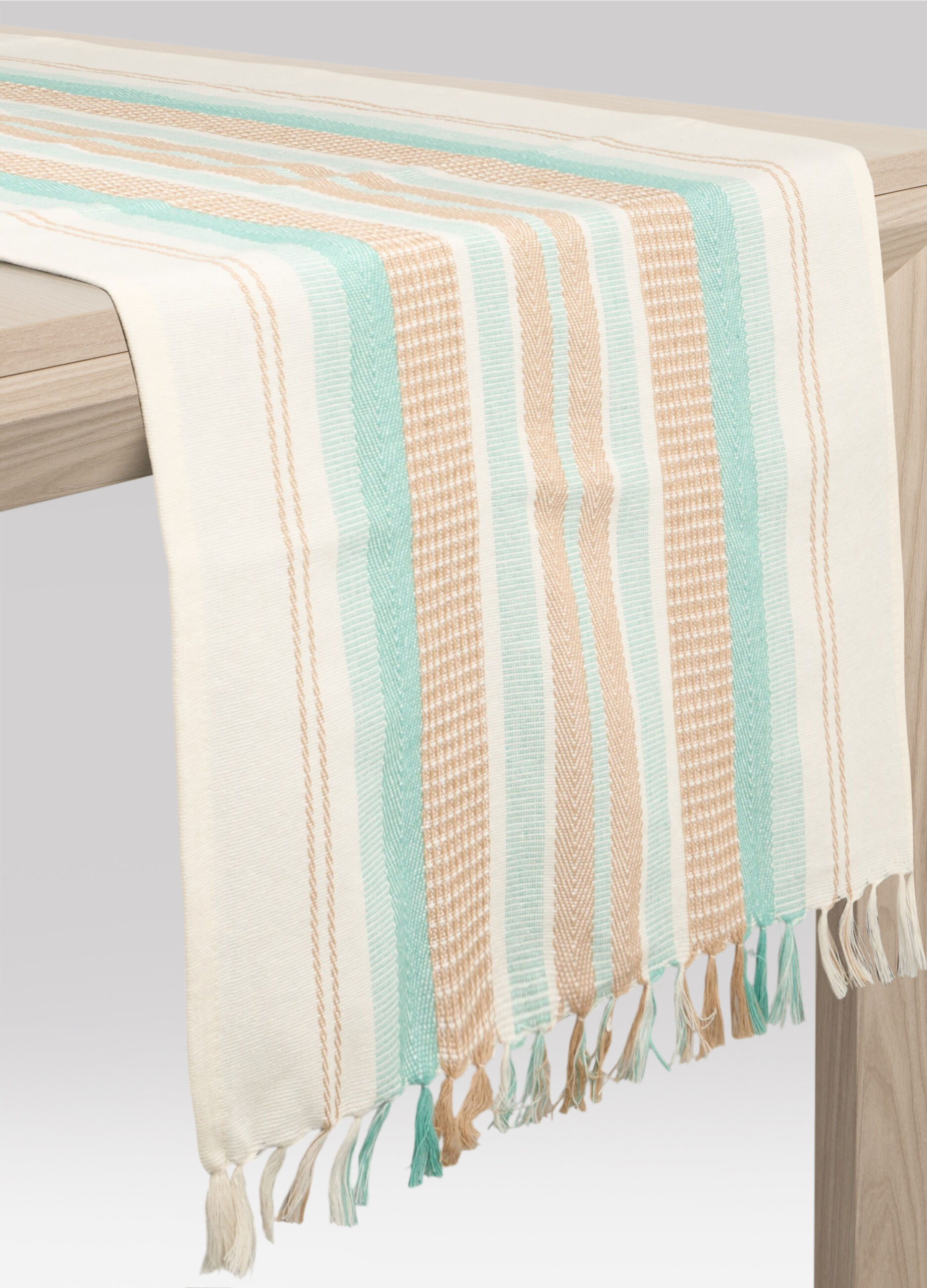 Runner in cotone a righe con frange_0
