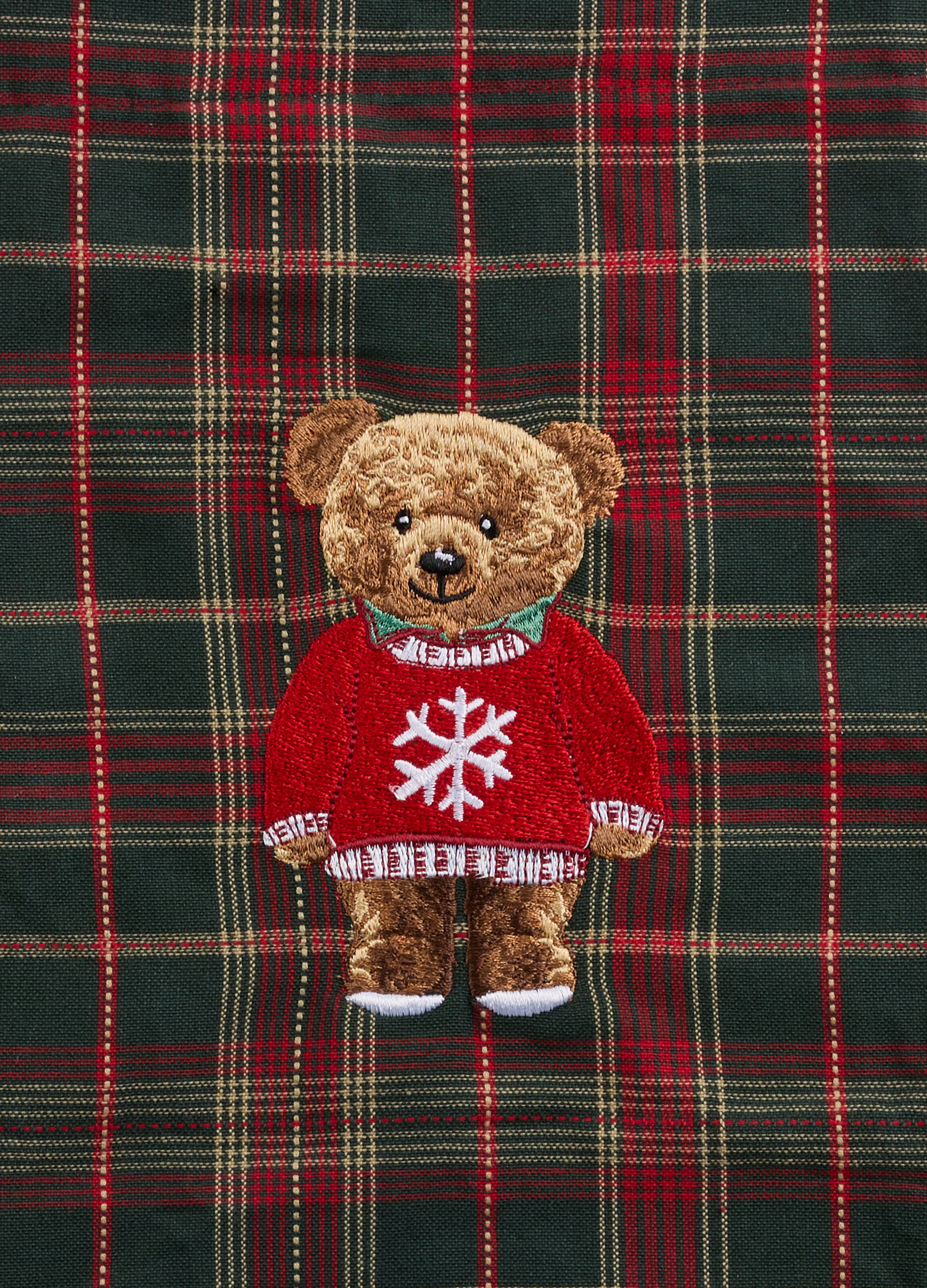 Grembiule corto in cotone tartan con ricamo Teddy Bear_1