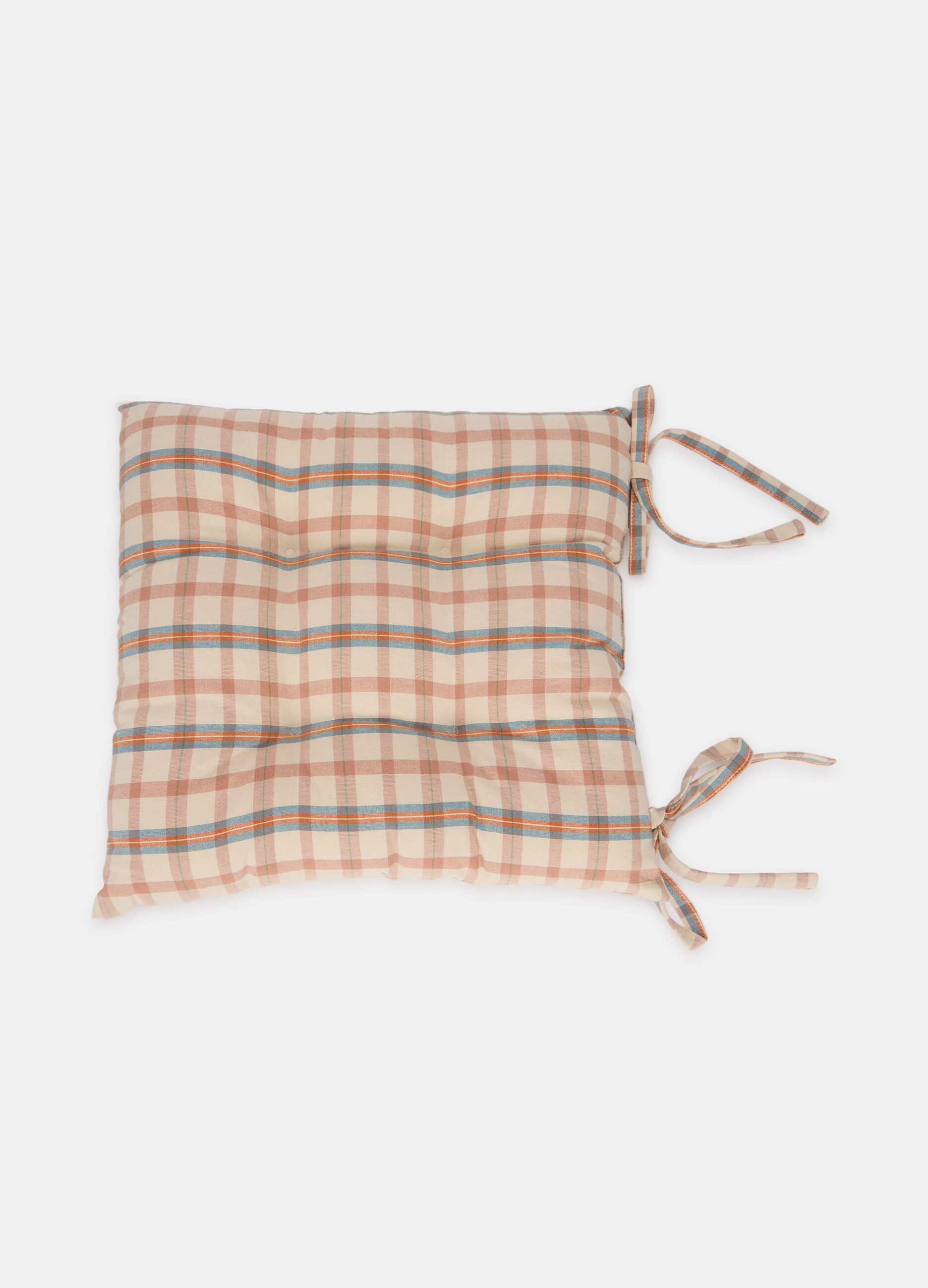Cuscino coprisedia in cotone lavato a quadri_0