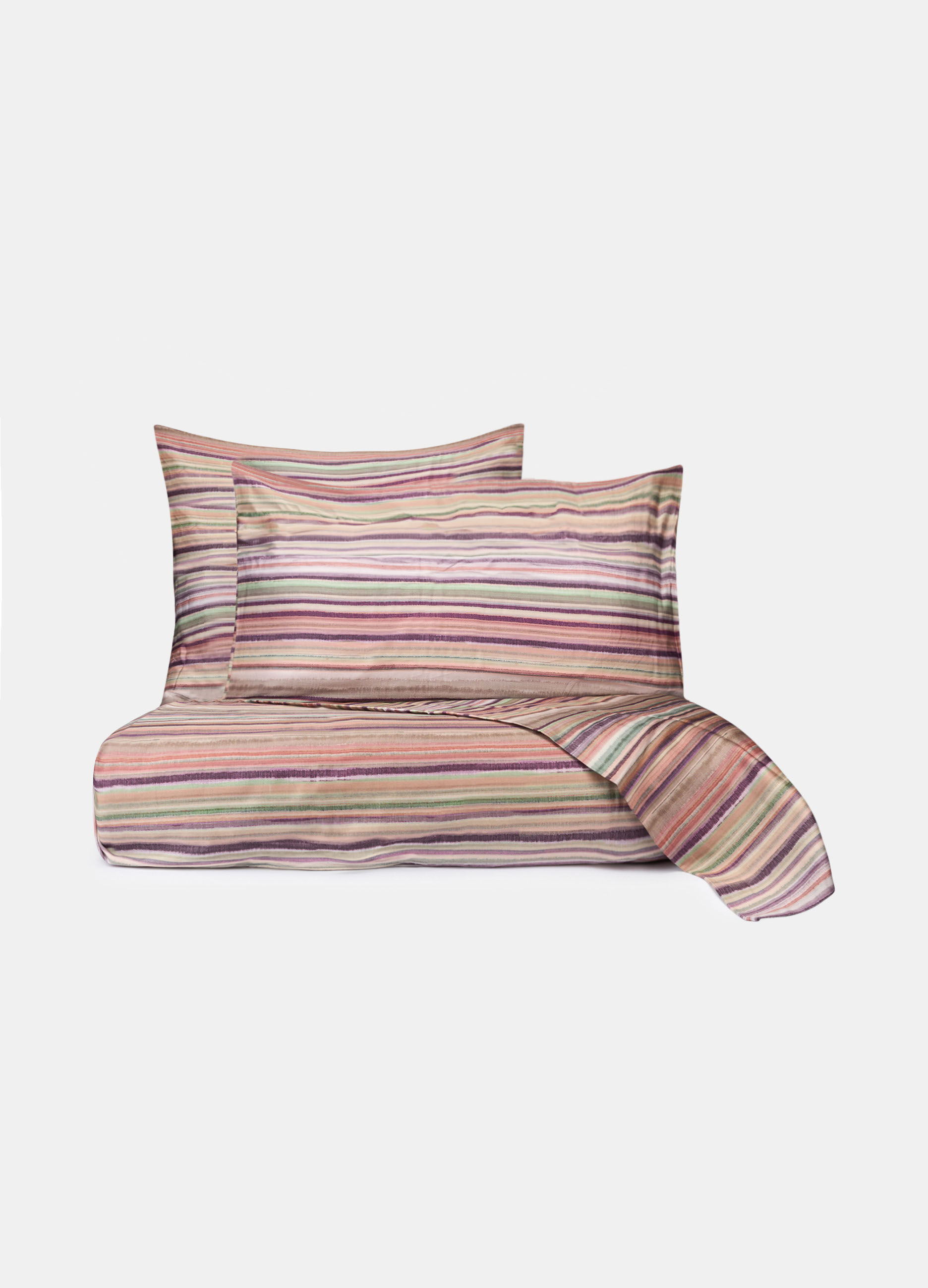 Parure lenzuola in raso di cotone a righe multicolor_0