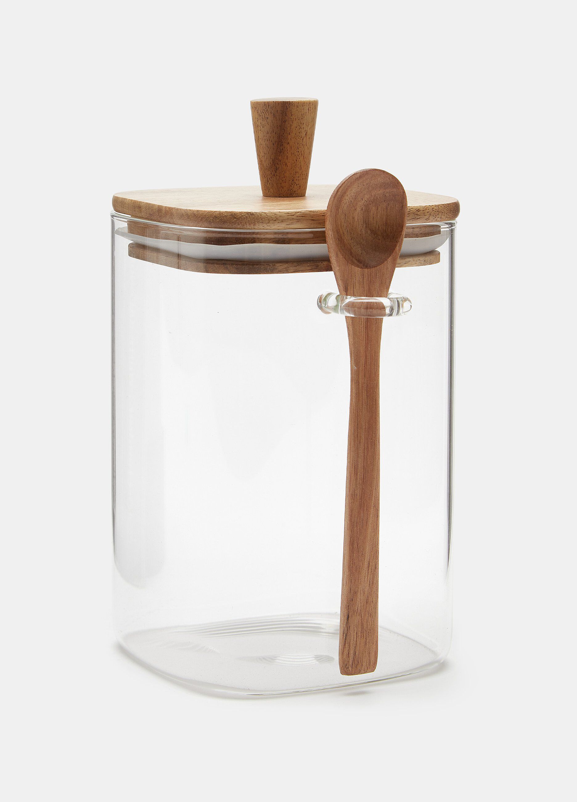 Vasetto in vetro con cucchiaio in acacia_0
