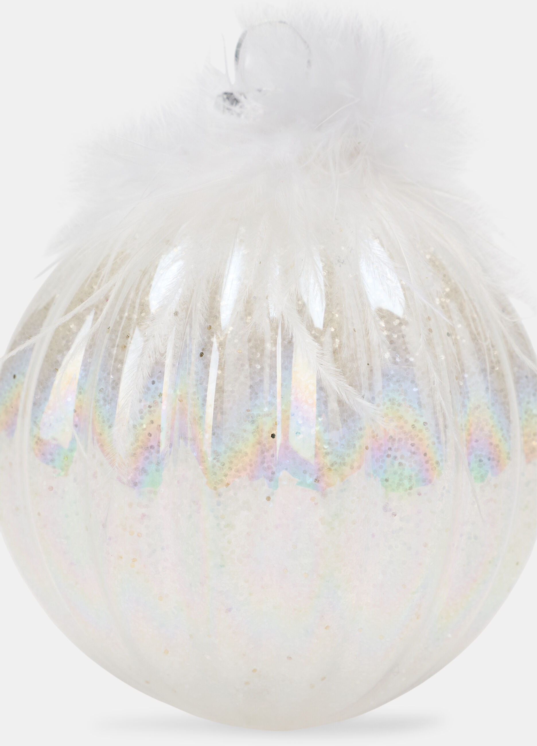 Pallina in vetro scanalato con piume_1