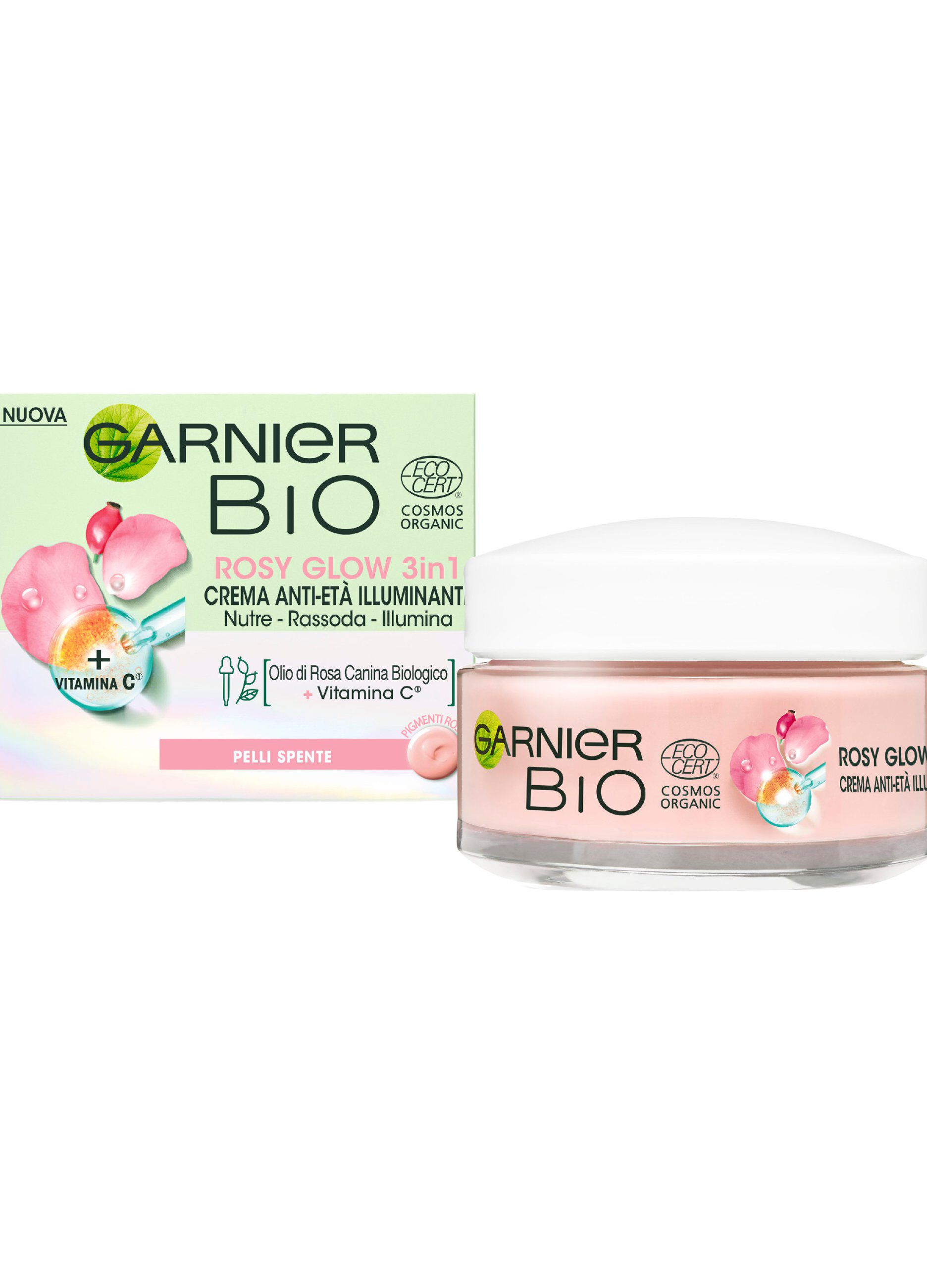Garnier Bio Rosy Glow, Crema Rosa Idratante 3-in-1, Azione Nutriente, Rassodante e Illuminante, Arricchita con Olio di Rosa Canina Bio e Vitamina C, Formula Vegana, 50 ml._0