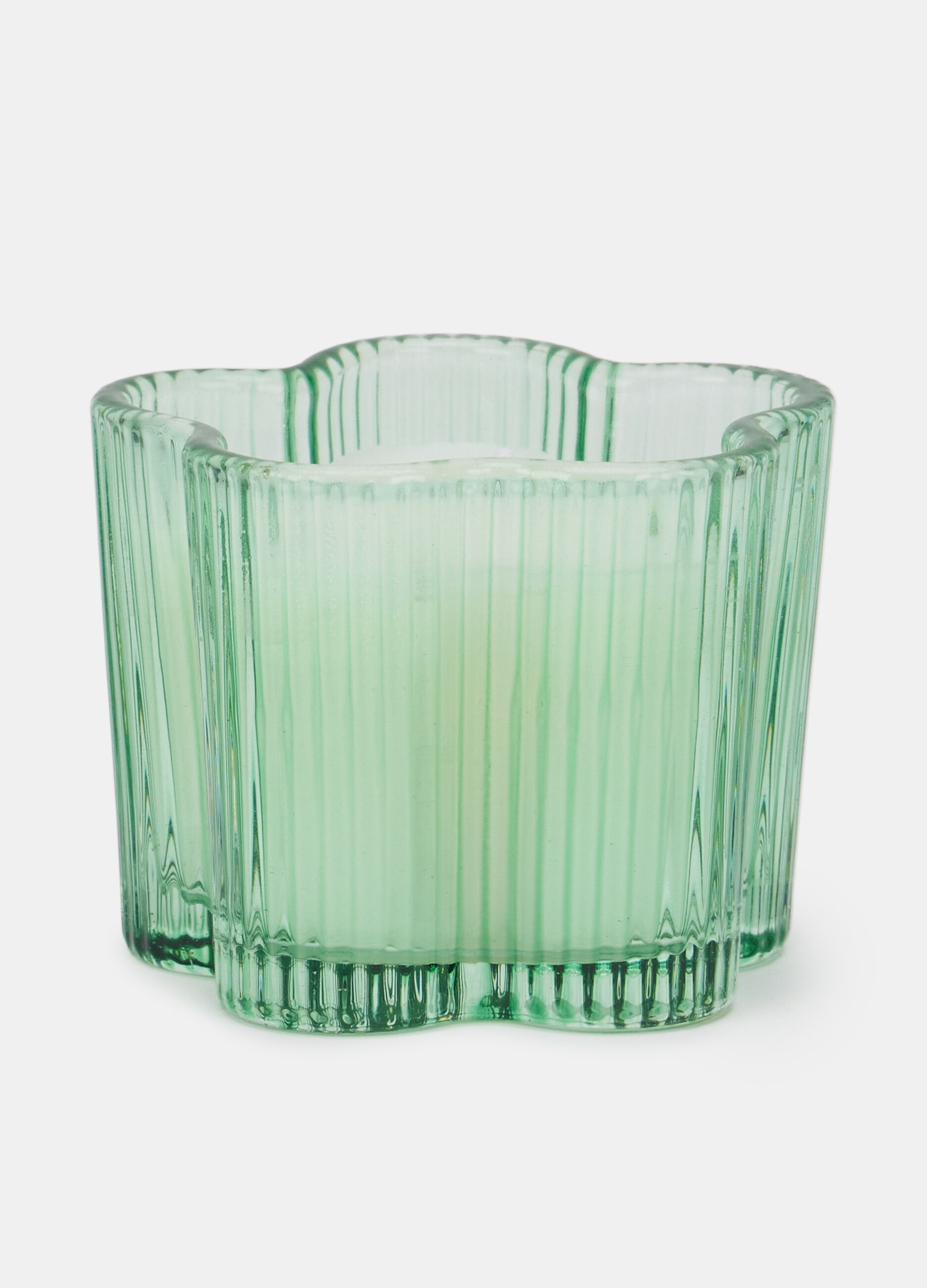 Candela con base in vetro a fiore_0