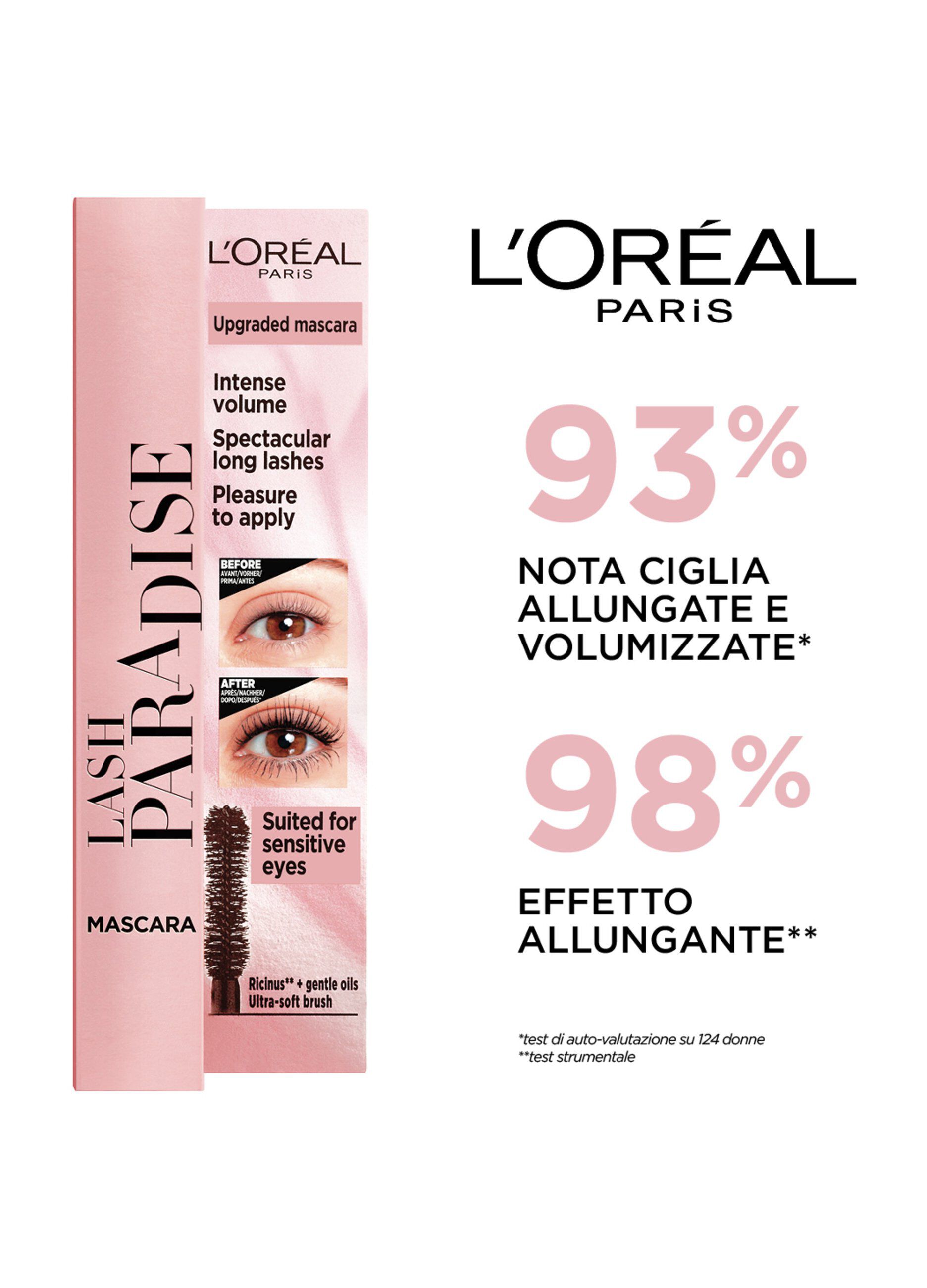 L'Oréal Paris Mascara Volumizzante e Allungante Lash Paradise, Formula Arricchita con Oli e Nutrienti, Extra Black, 6 ml._2