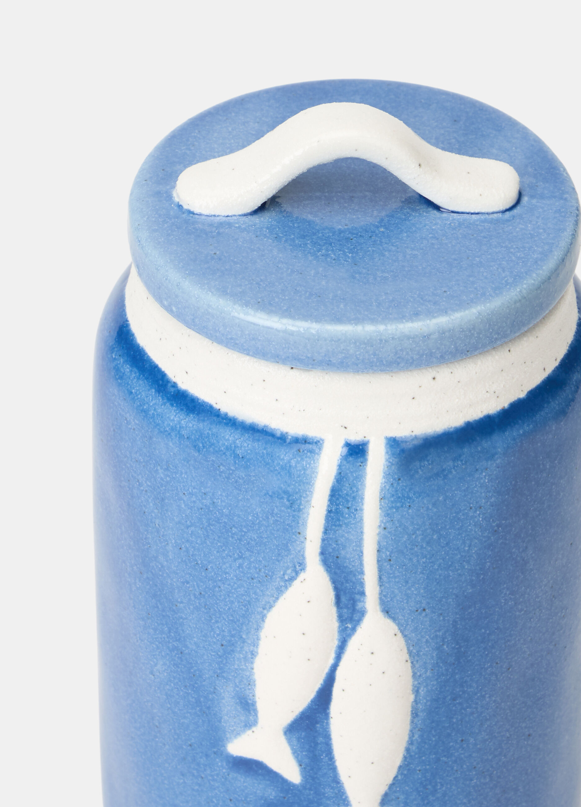 Bottiglia in ceramica con coperchio e decorazione pesciolini_1