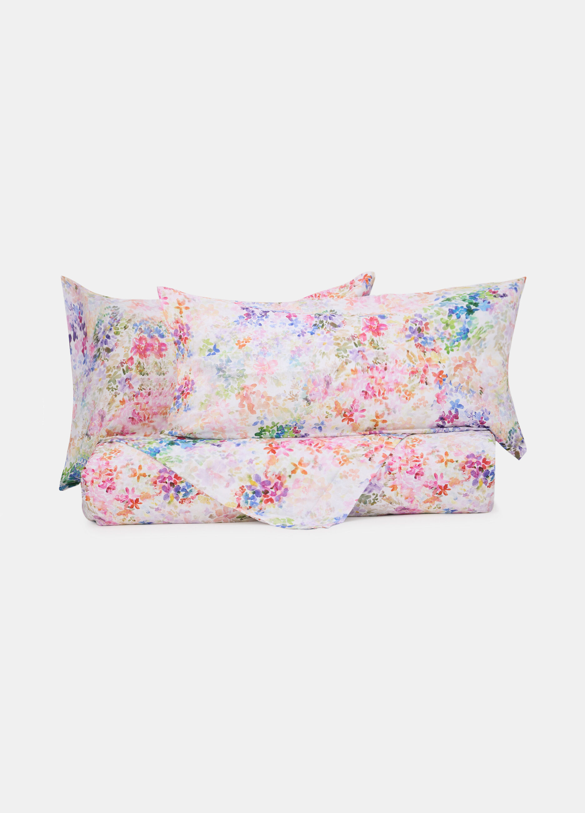Parure lenzuolo singolo con stampa di fiori colorati_0