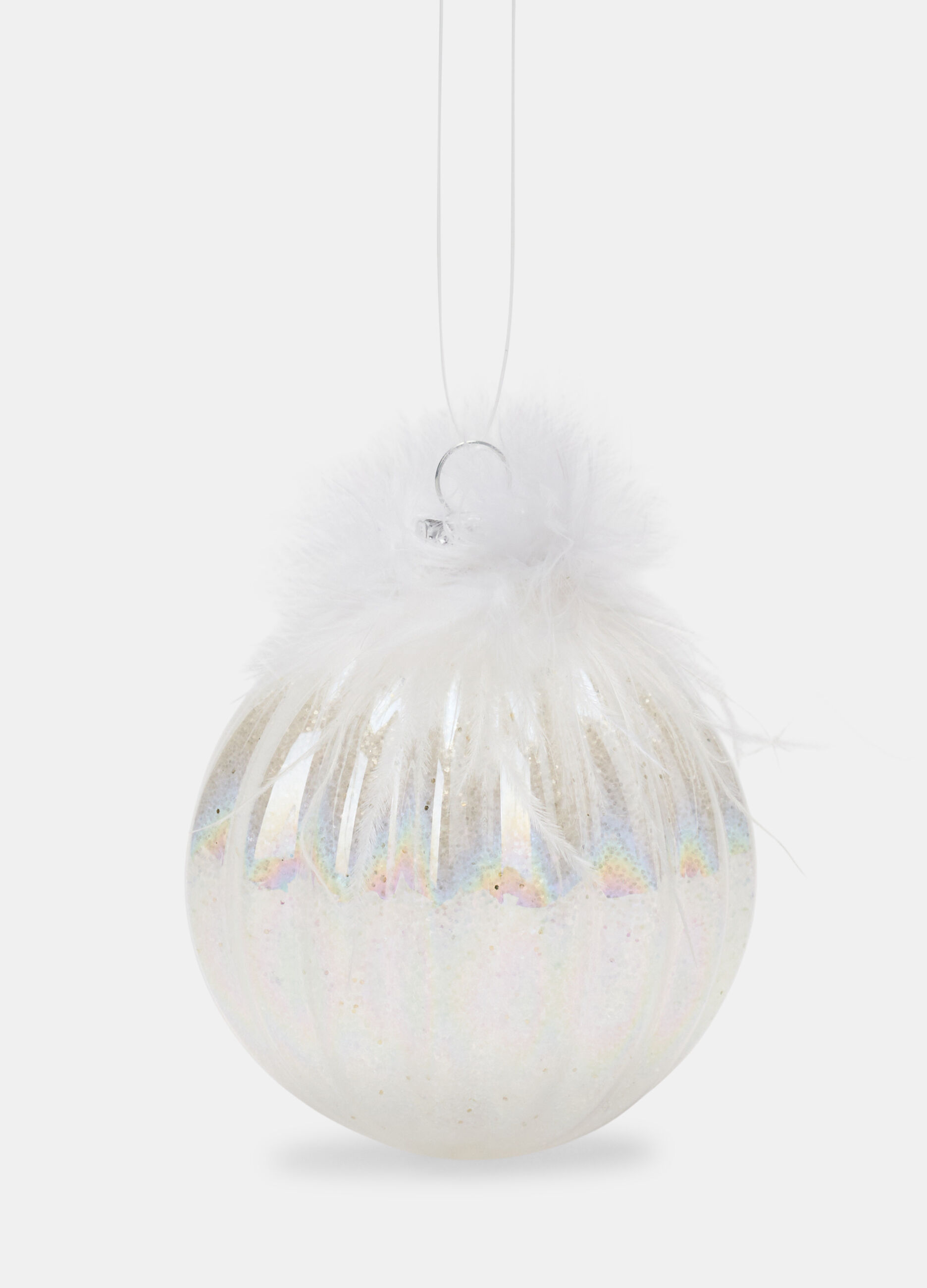 Pallina in vetro scanalato con piume_0