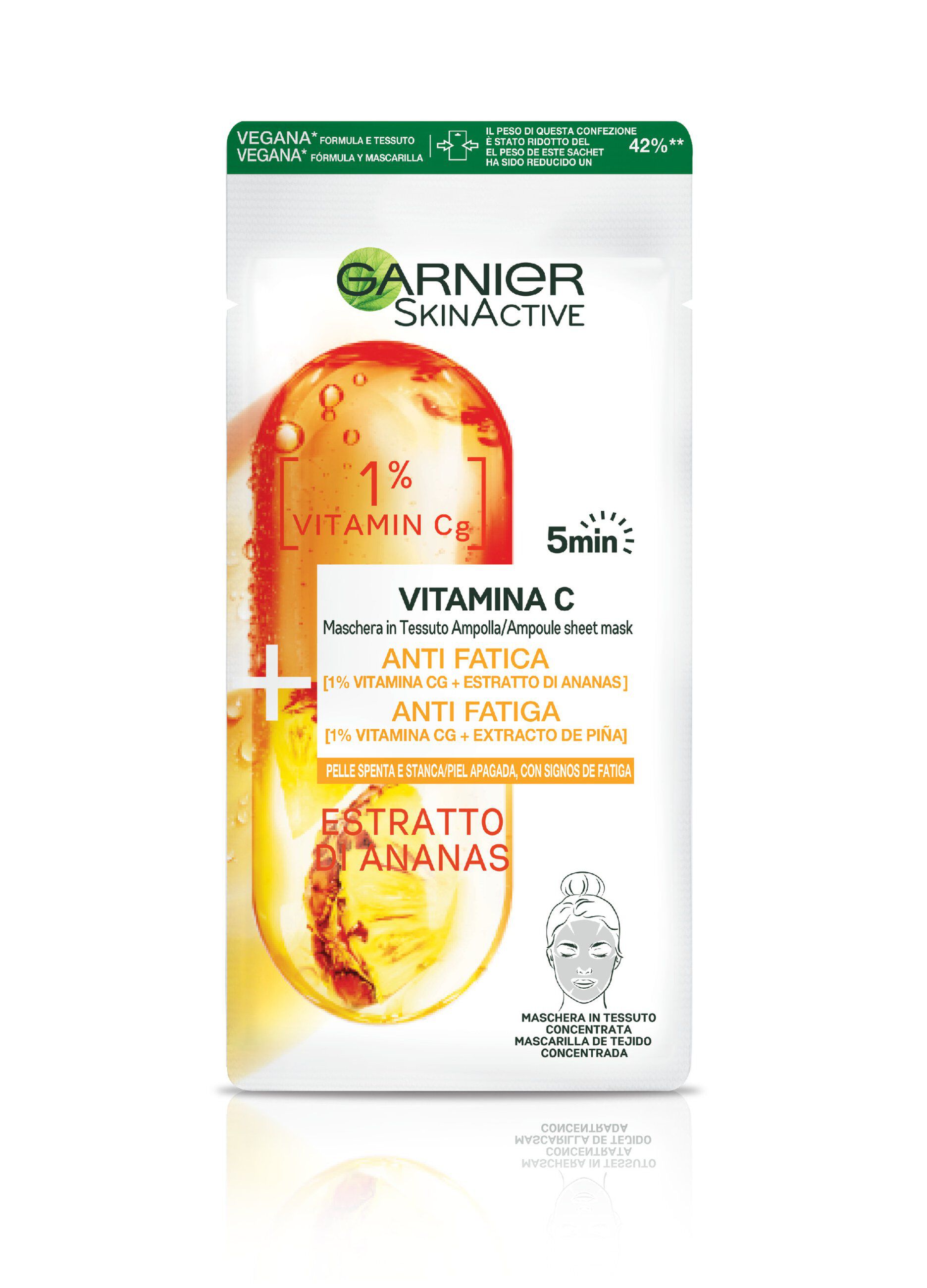 Garnier Maschera in Tessuto Ampolla Anti-Fatica Illuminante, Per Pelli Spente e Stanche, Estratto di Ananas e Vitamina C._0