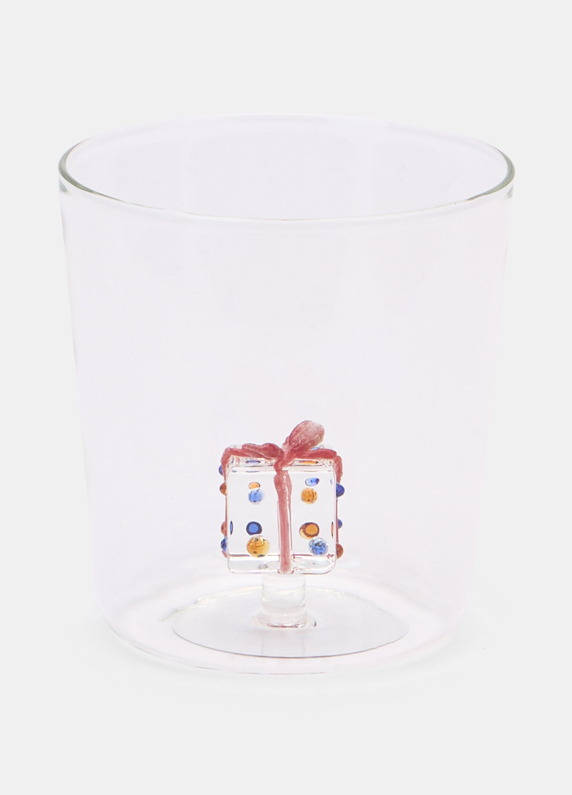 Bicchiere in vetro con pacchetto regalo_0