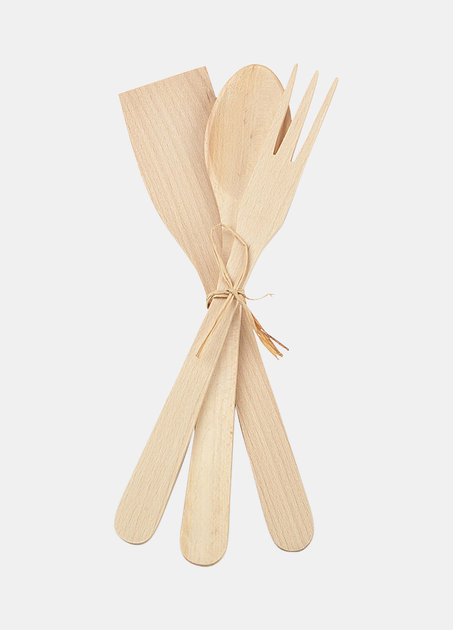 Set spatola, mestolo e forchetta in legno_0