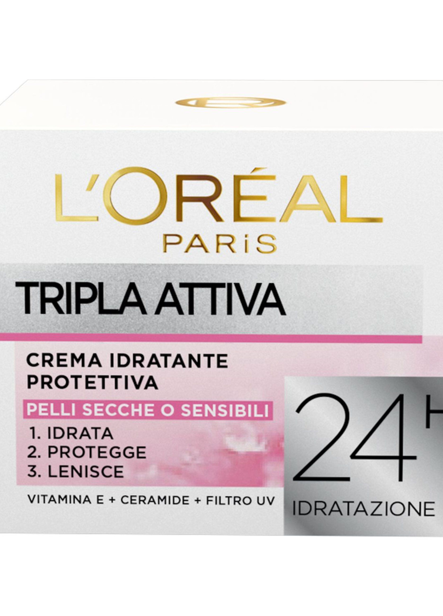 L'Oréal Paris Crema Idratante Viso Tripla Attiva, Idrata, Protegge e Lenisce la Pelle, per Pelli Secche e Sensibili, 50 ml._0