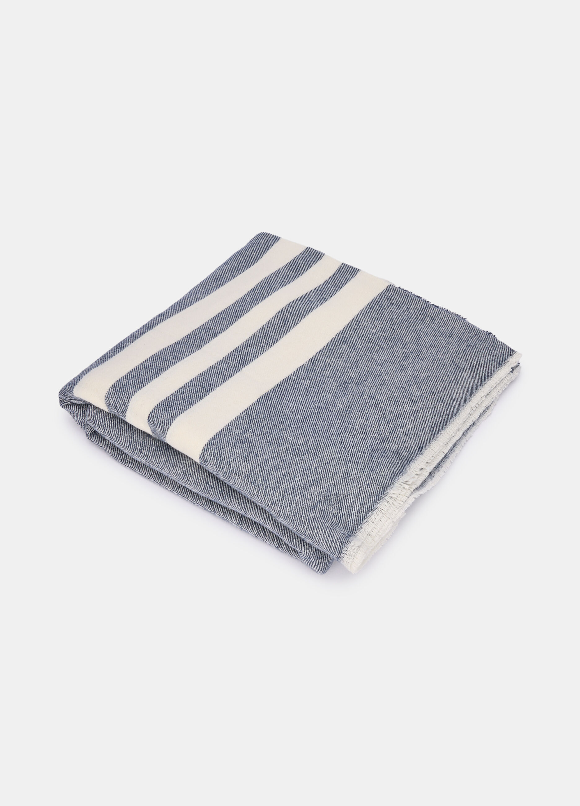 Coperta a 2 piazze in misto cotone a righe_0