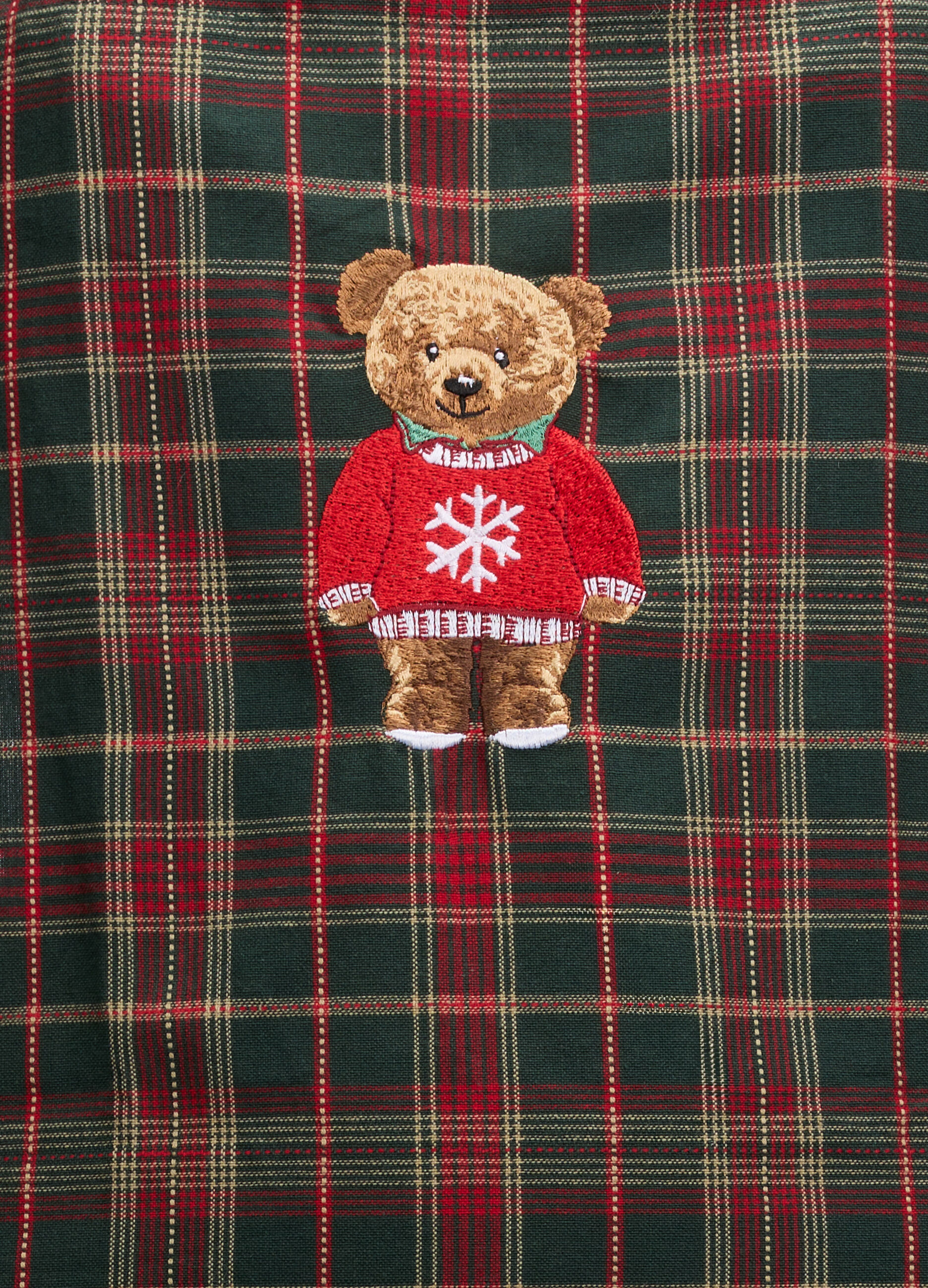 Grembiule lungo in cotone tartan con ricamo Teddy Bear_1