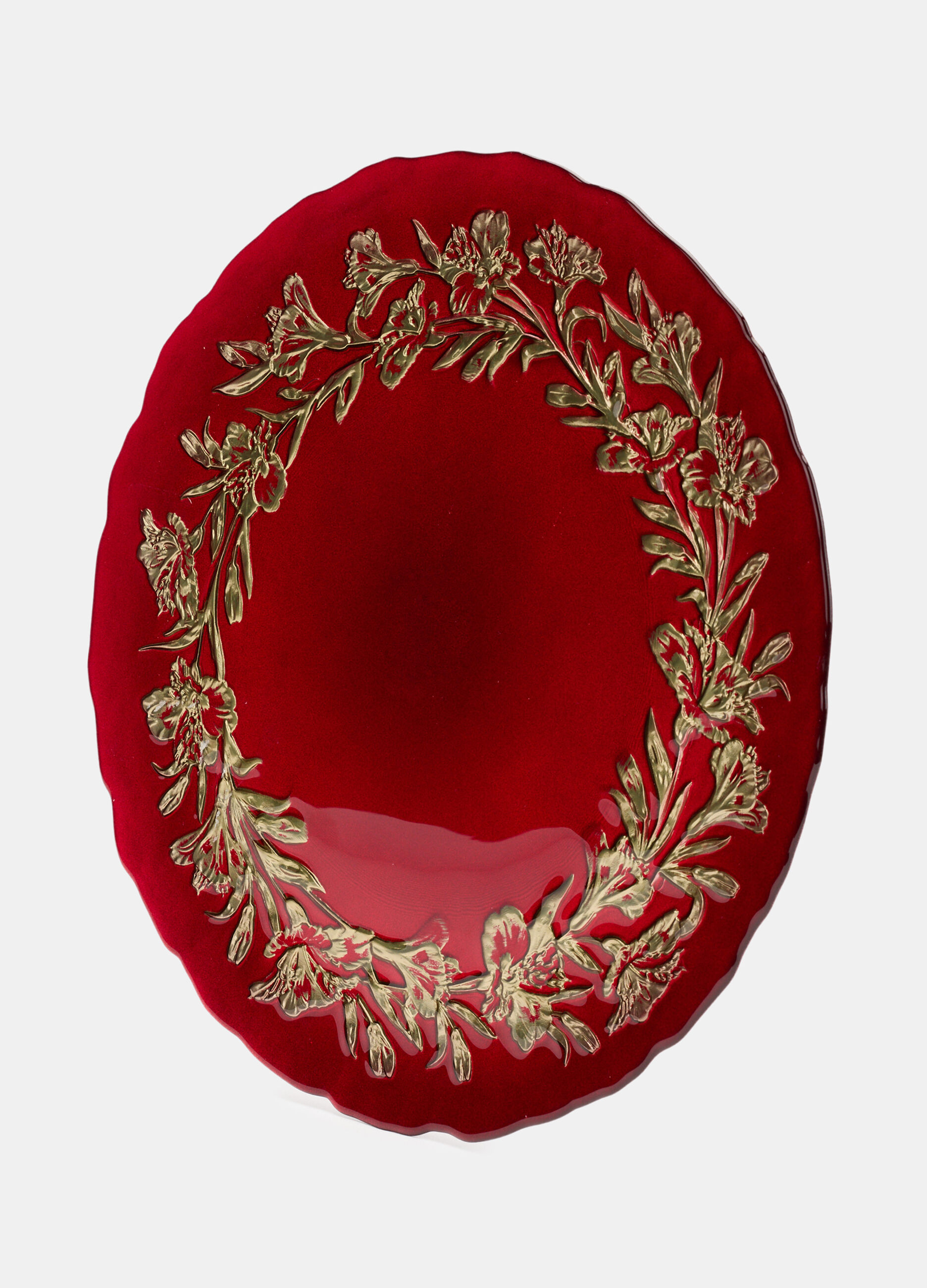 Piatto da portata in vetro con bordo floreale_0