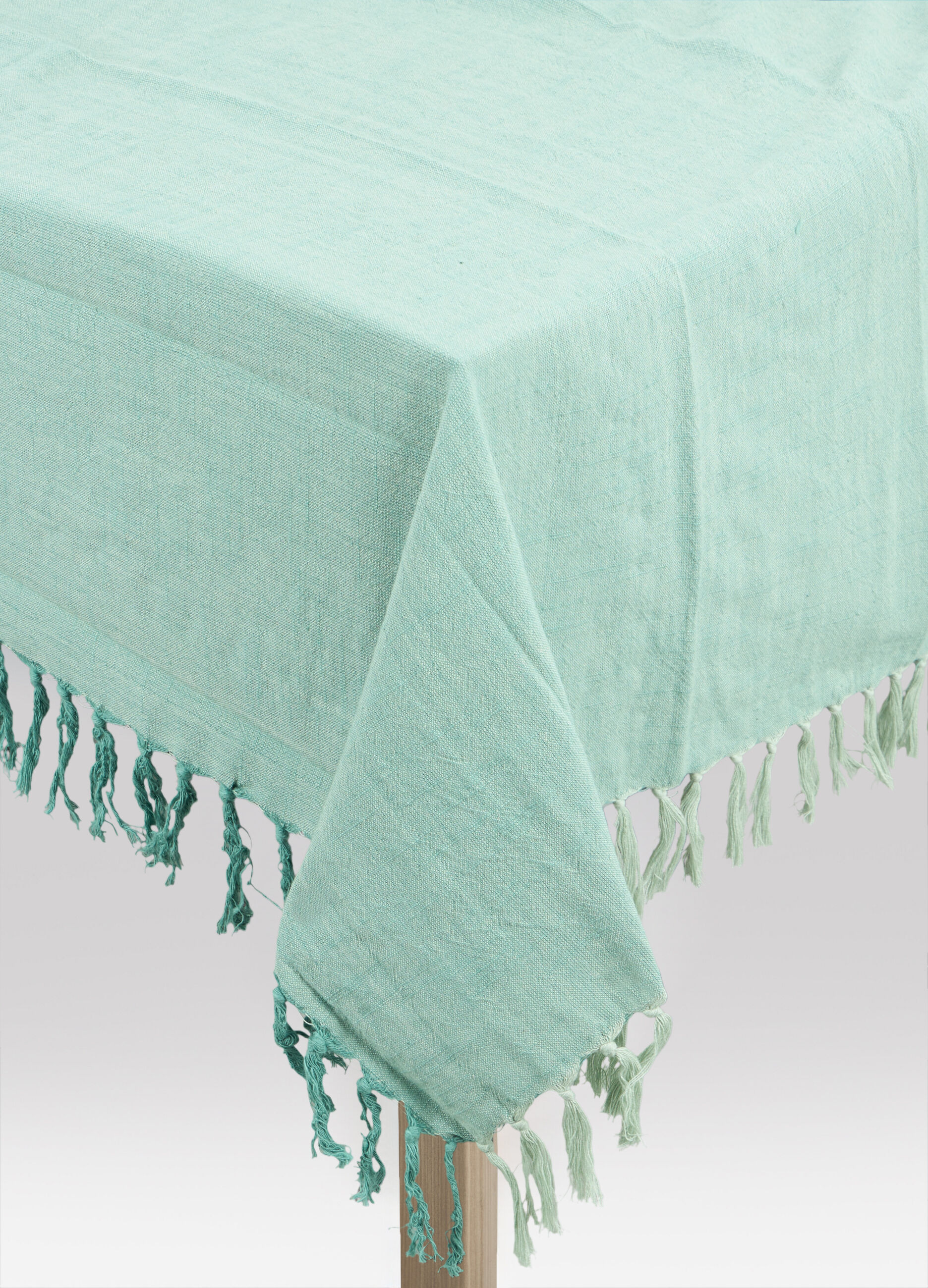 Tovaglia 10 posti in cotone turchese con frange_0