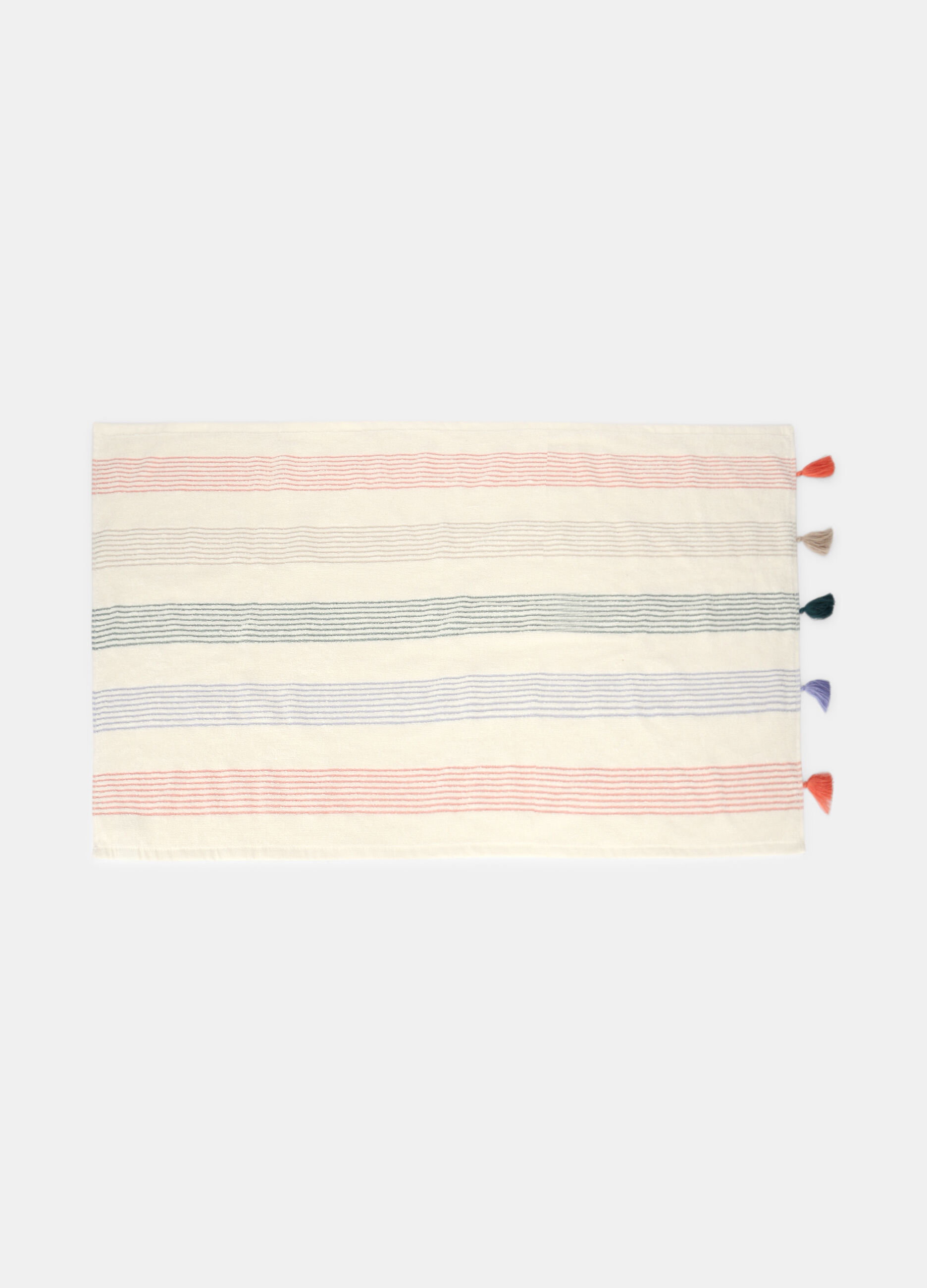 Asciugamani mani in cotone a righe e nappe_1