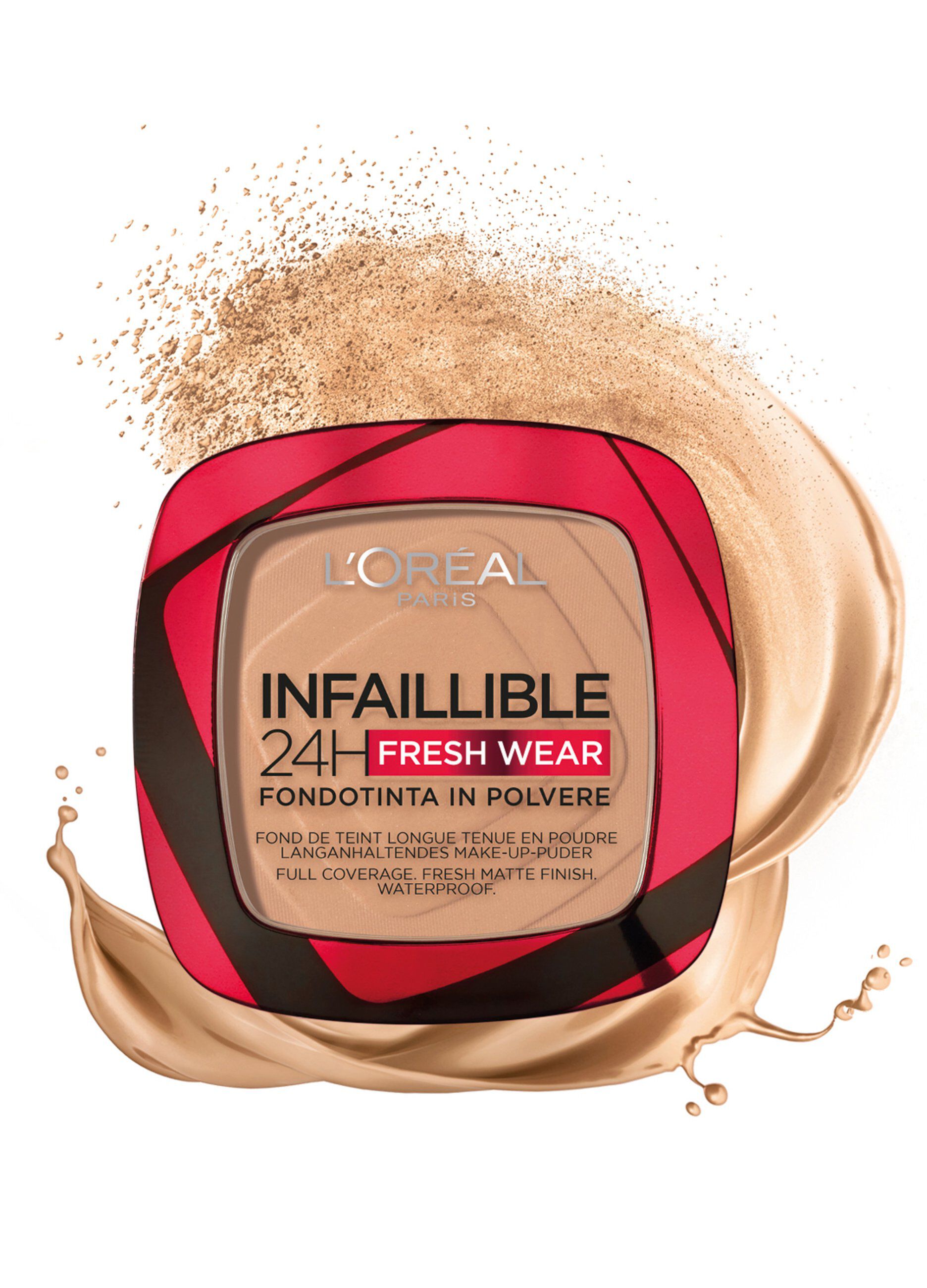 L'Oréal Paris Fondotinta compatto Infaillible 24H Fresh Wear, Formula in Polvere a Lunga Tenuta, Mask-Friendly, Low-Transfer e Waterproof, Copre come un fondotinta e opacizza come una polvere, 220 Sable/Sand.
